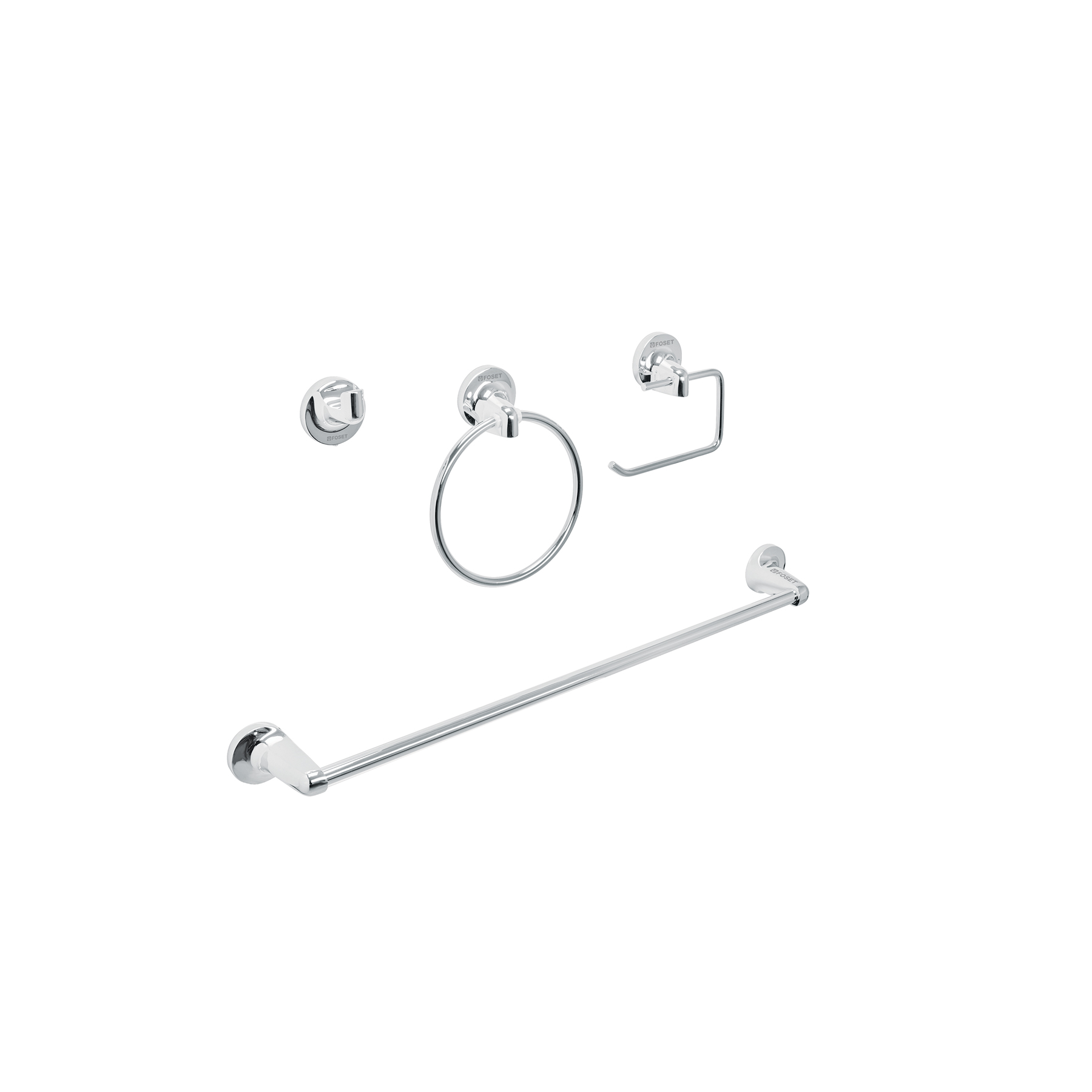 JUEGO DE 4 ACCESORIOS PARA BAÑO METÁLICOS, FOSET AQUA