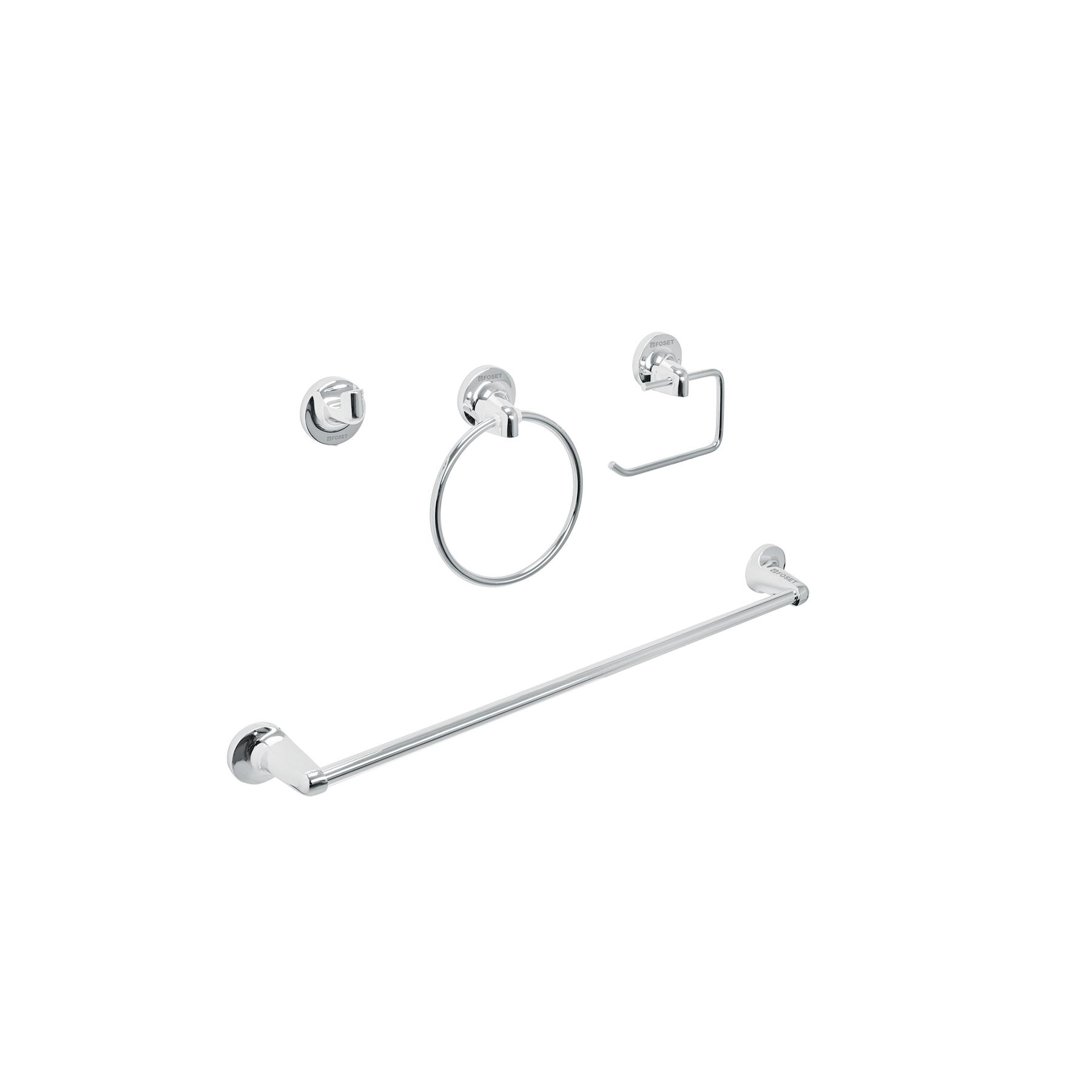 JUEGO DE 4 ACCESORIOS PARA BAÑO METÁLICOS, FOSET AQUA