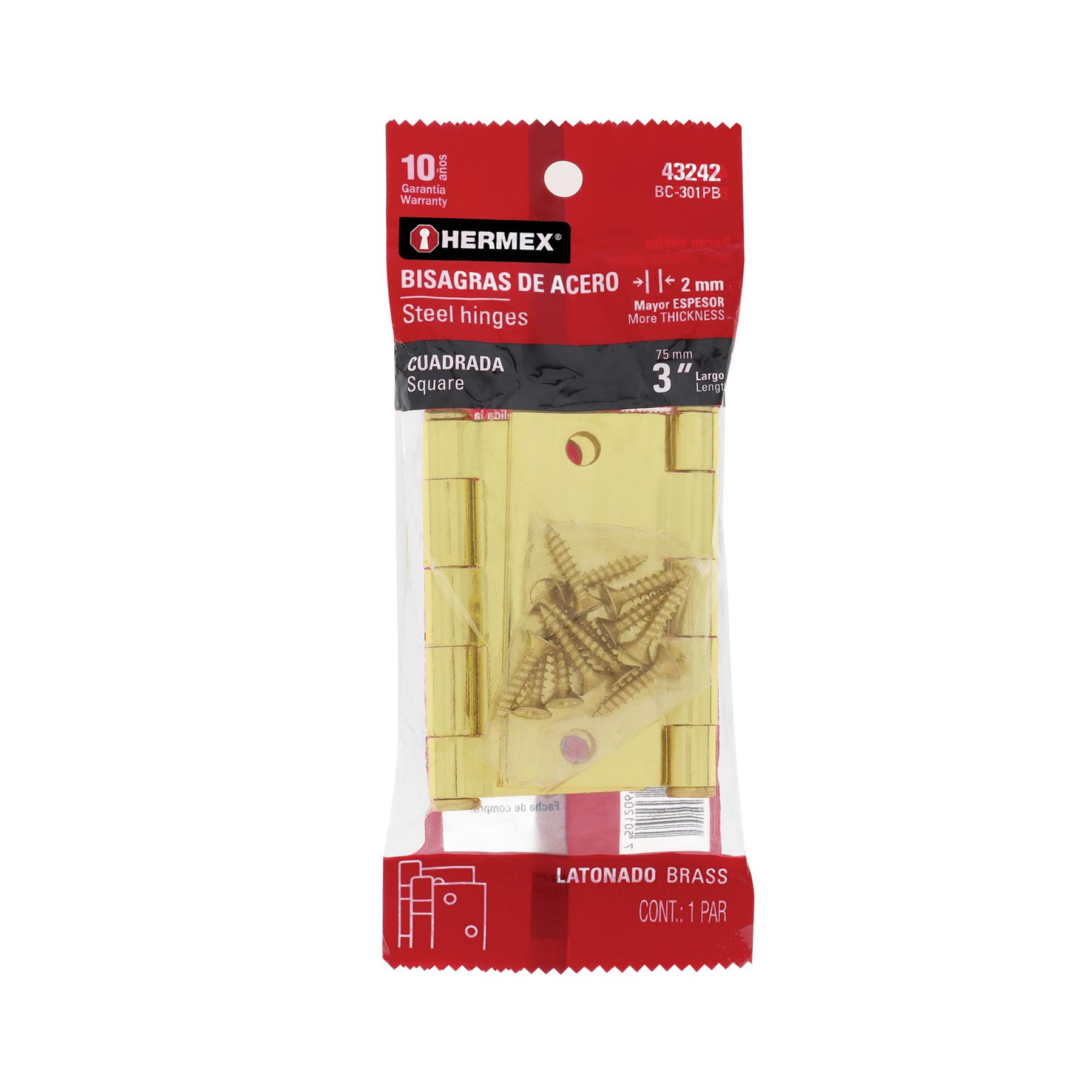 BOLSA C/2 BISAGRAS CUADRADAS DE 3', LATONADO, CABEZA PLANA