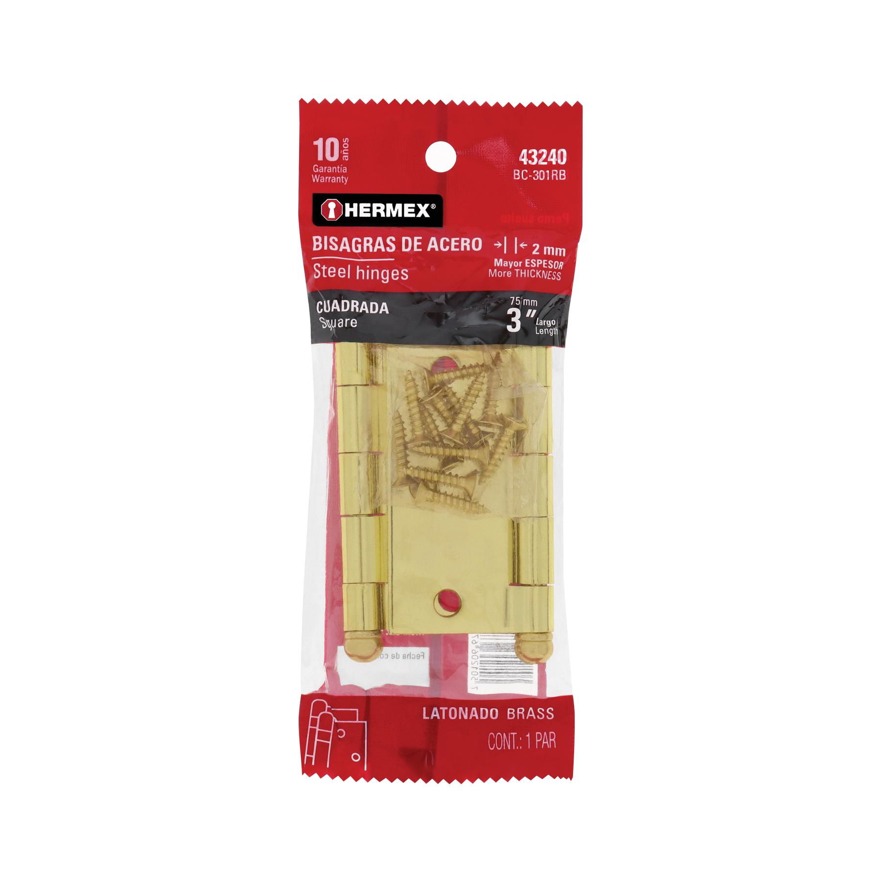 BOLSA C/2 BISAGRAS CUADRADAS DE 3', LATONADO, CABEZA REDONDA