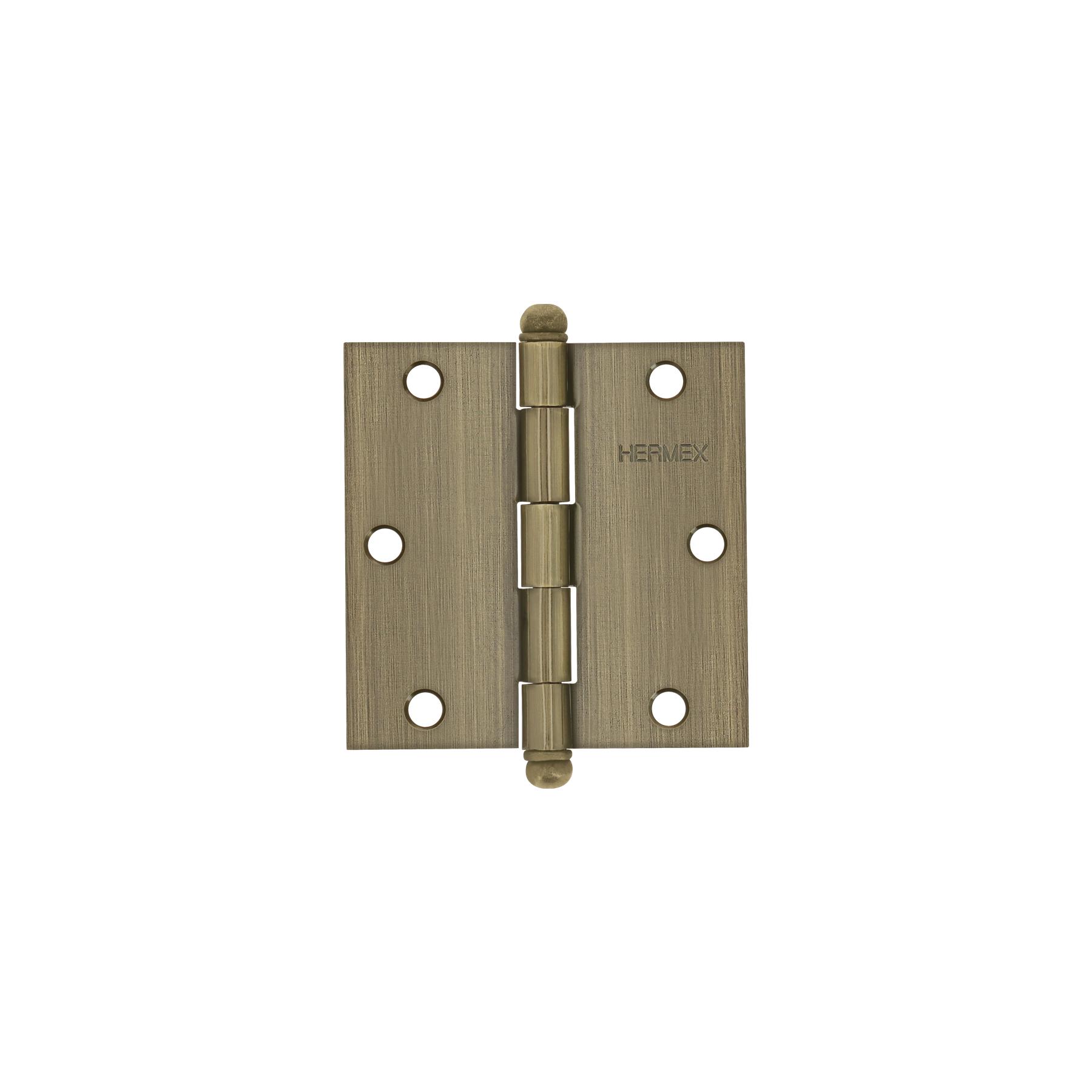 BISAGRA CUADRADA 3-1/2', LATÓN ANTIGUO, CABEZA REDONDA