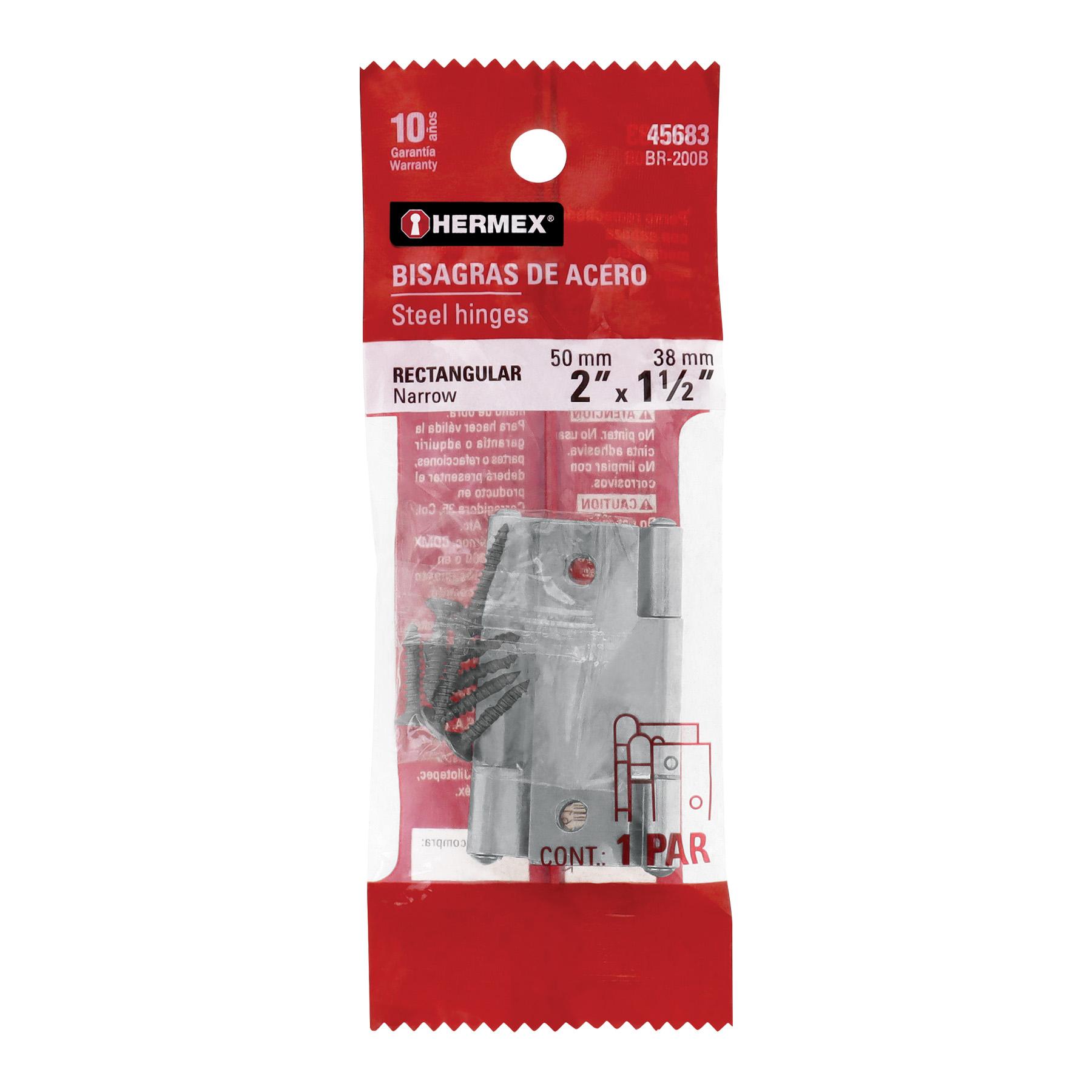 "PAR DE BISAGRAS RECTANGULARES DE ACERO 2"", PULIDO"