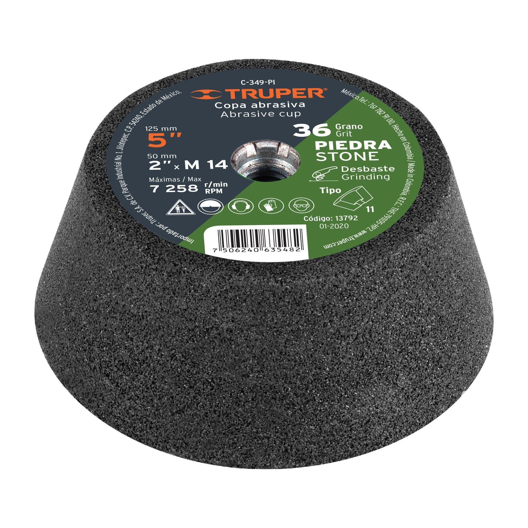 COPA DESBASTE DE PIEDRA 5' GRANO 36, EJE M14, TRUPER