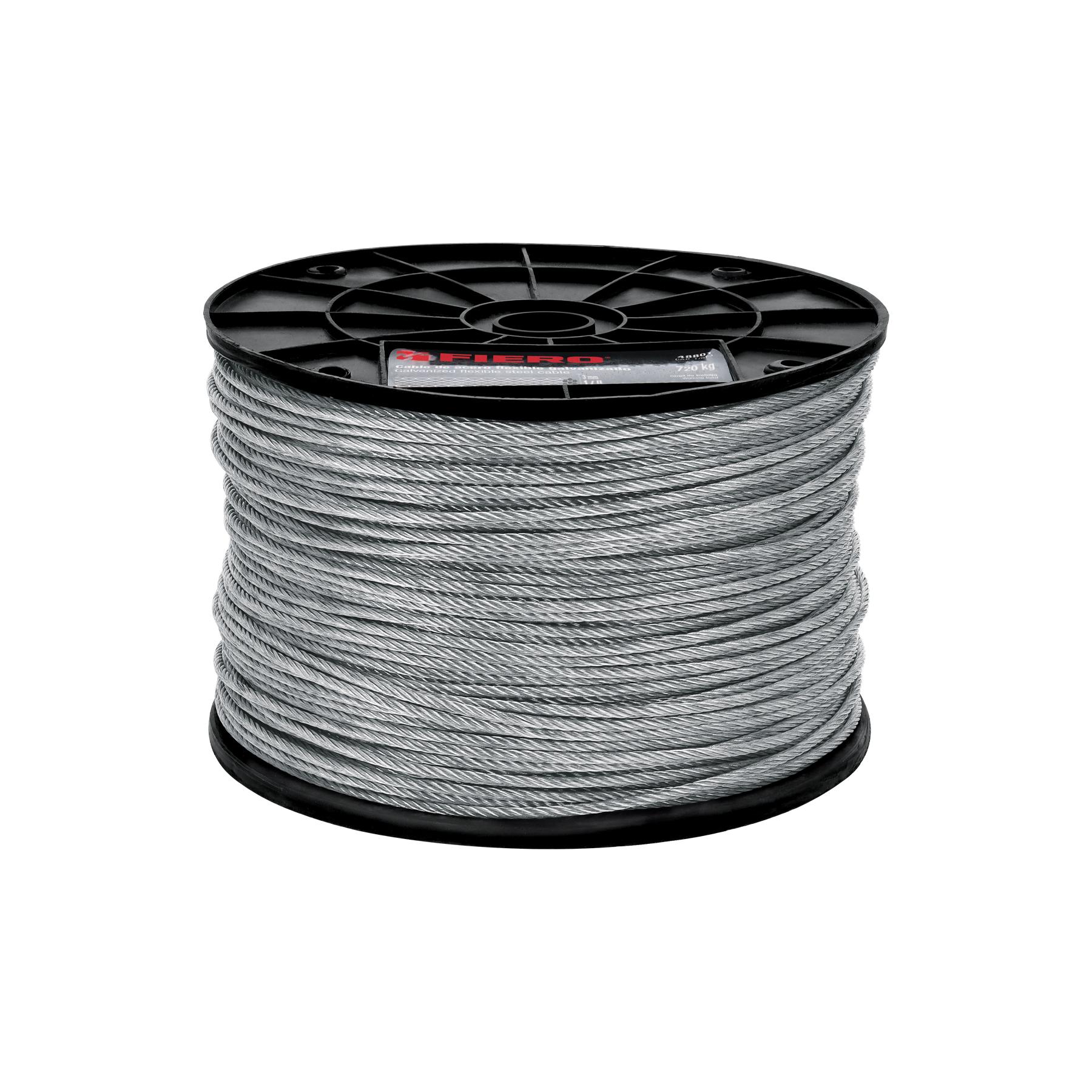 METRO DE CABLE FLEXIBLE 1/8' DE ACERO 7X19 HILOS, 300 M