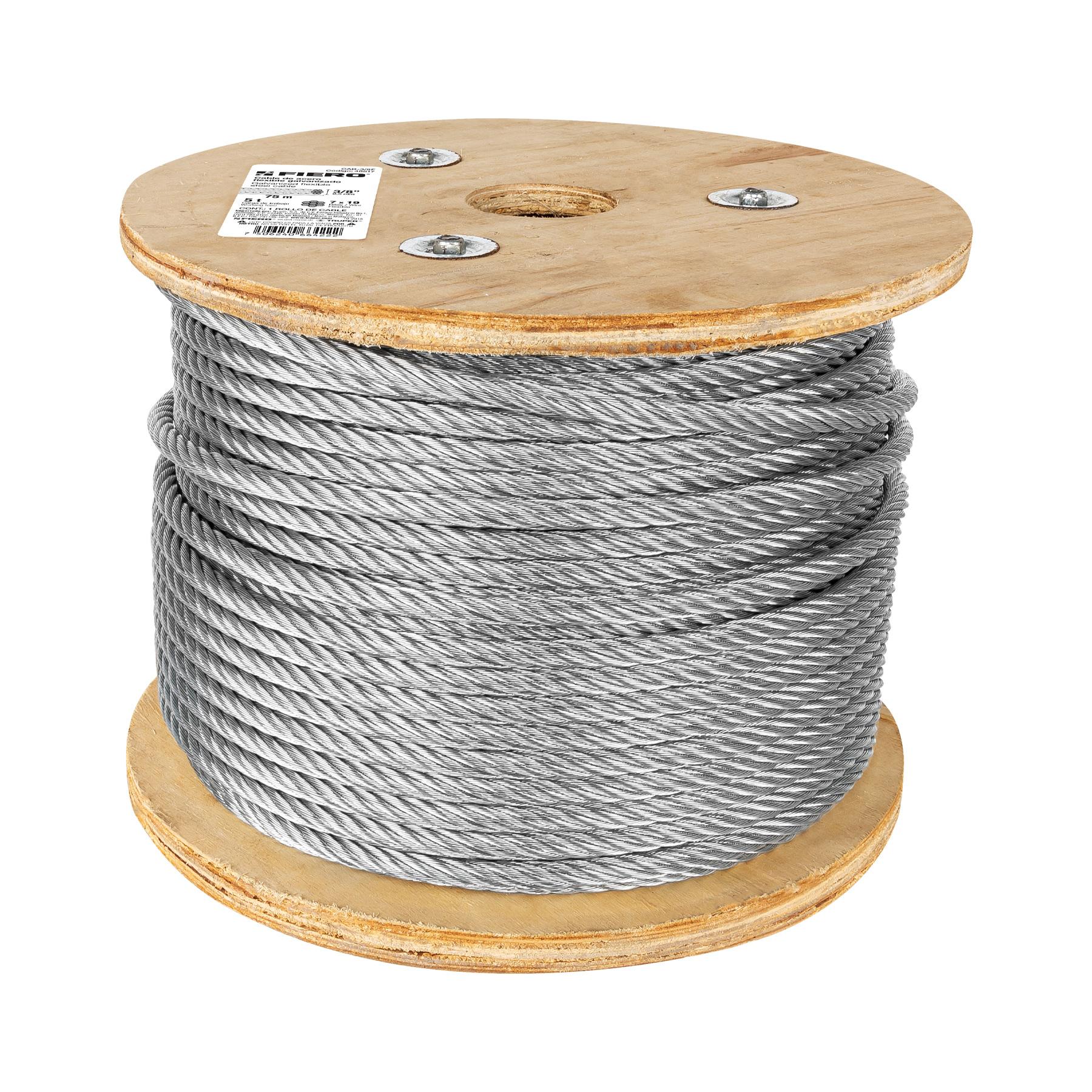 METRO DE CABLE FLEXIBLE 3/8' DE ACERO 7X19 HILOS, 75 M