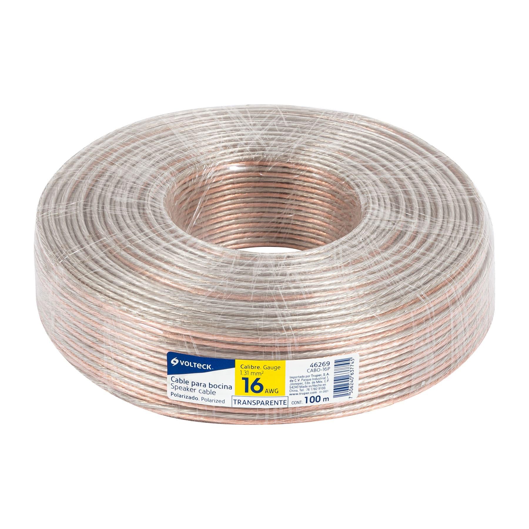 ROLLO DE 100 M CABLE POLARIZADO TRANSPARENTE P/BOCINA 16 AWG
