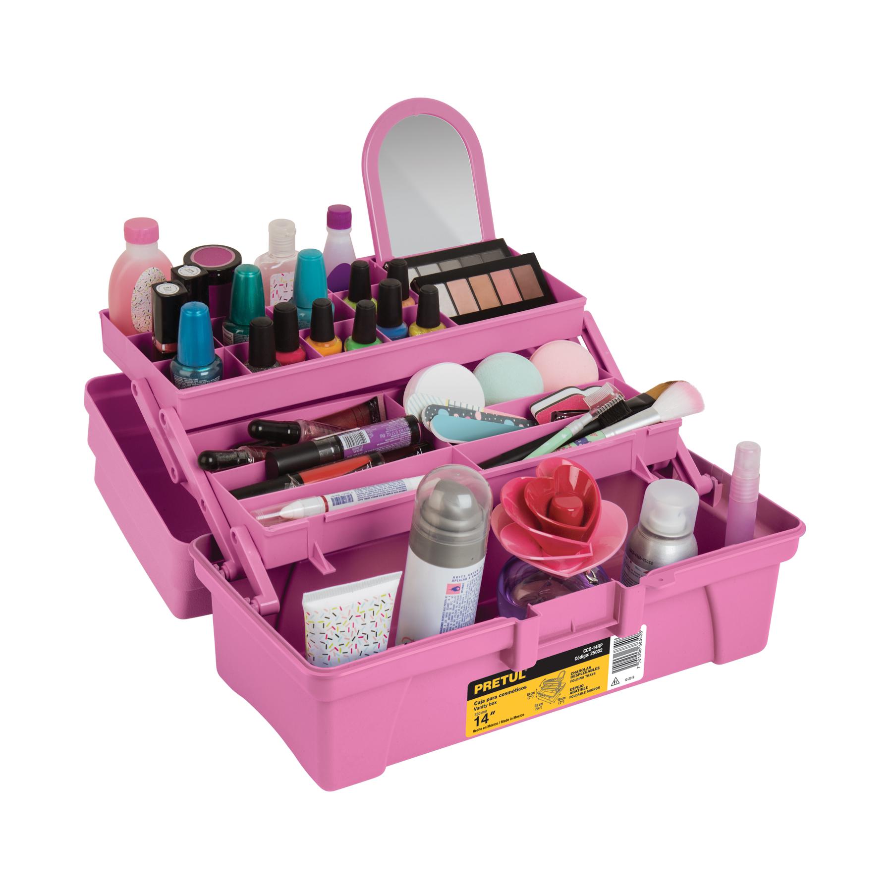 CAJA COSMETIQUERA 14', ROSA/MORADO, PRETUL