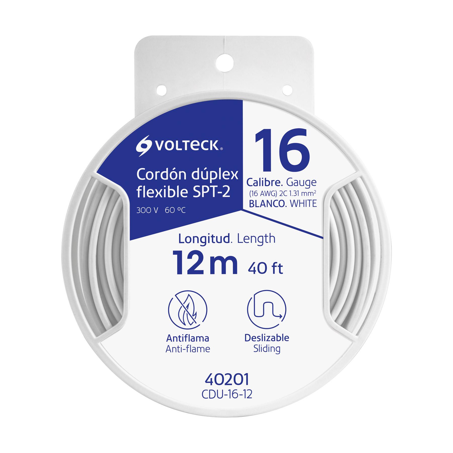 CARRETE CON 12 M CORDÓN DÚPLEX FLEXIBLE SPT 16 AWG, VOLTECK