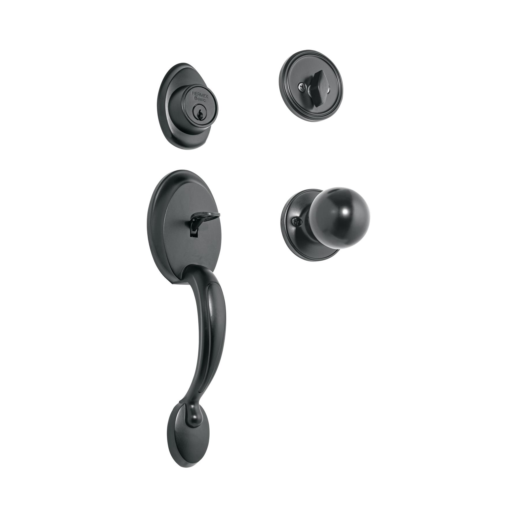 CERRADURA CON JALADERA Y PERILLA, ACABADO NEGRO