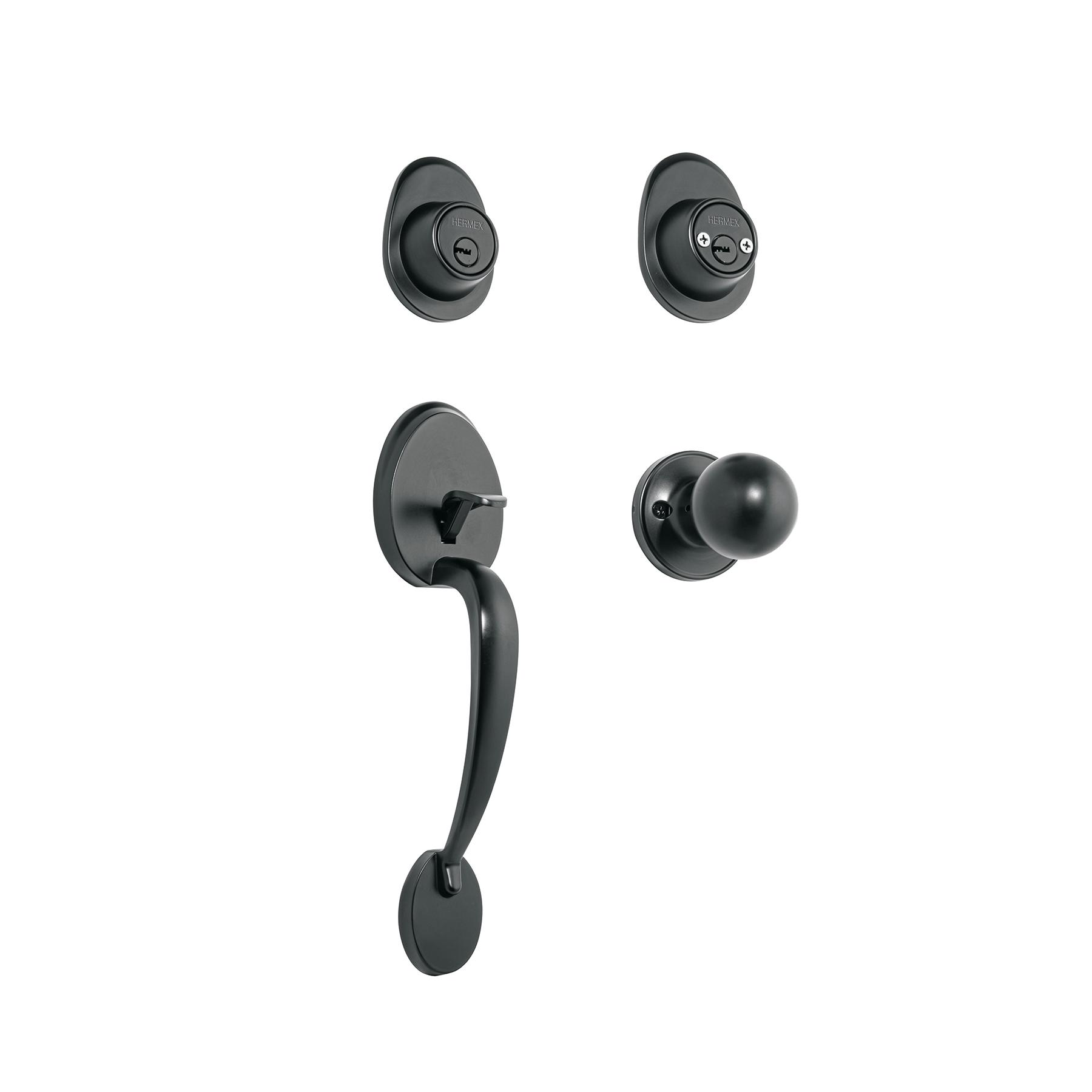 CERRADURA CON JALADERA Y PERILLA, ACABADO NEGRO