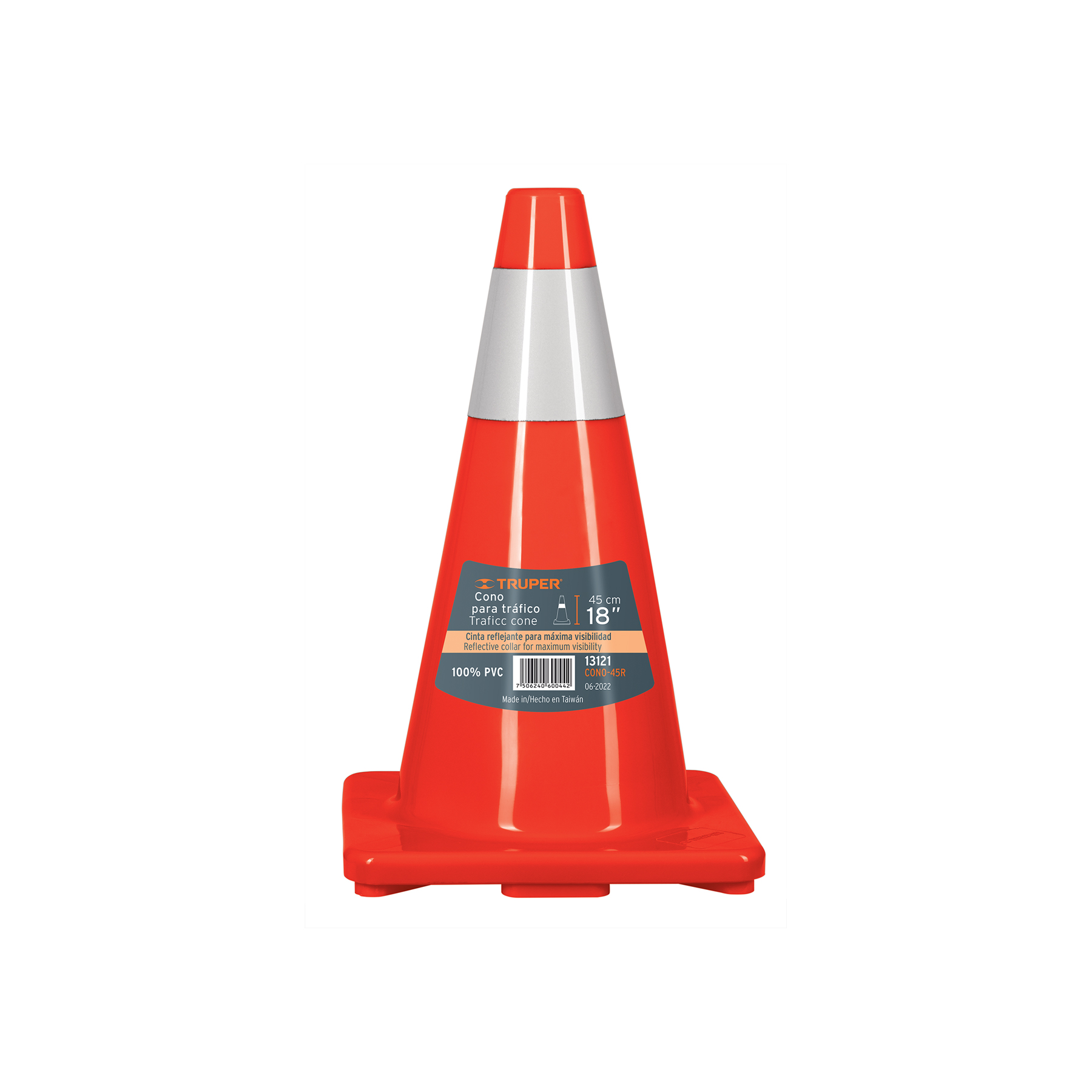 CONO DE PRECAUCIÓN DE 45 CM DE PVC CON REFLEJANTE, TRUPER