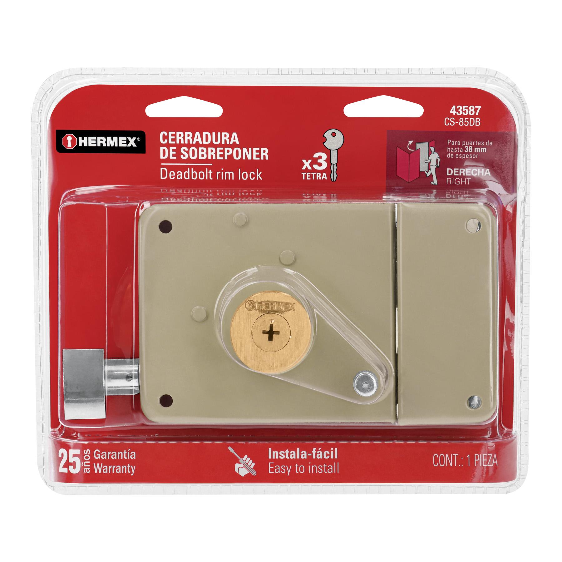 CERRADURA SOBREPONER DER INSTALA-FÁCIL, LLAVE TETRA, BLÍSTER