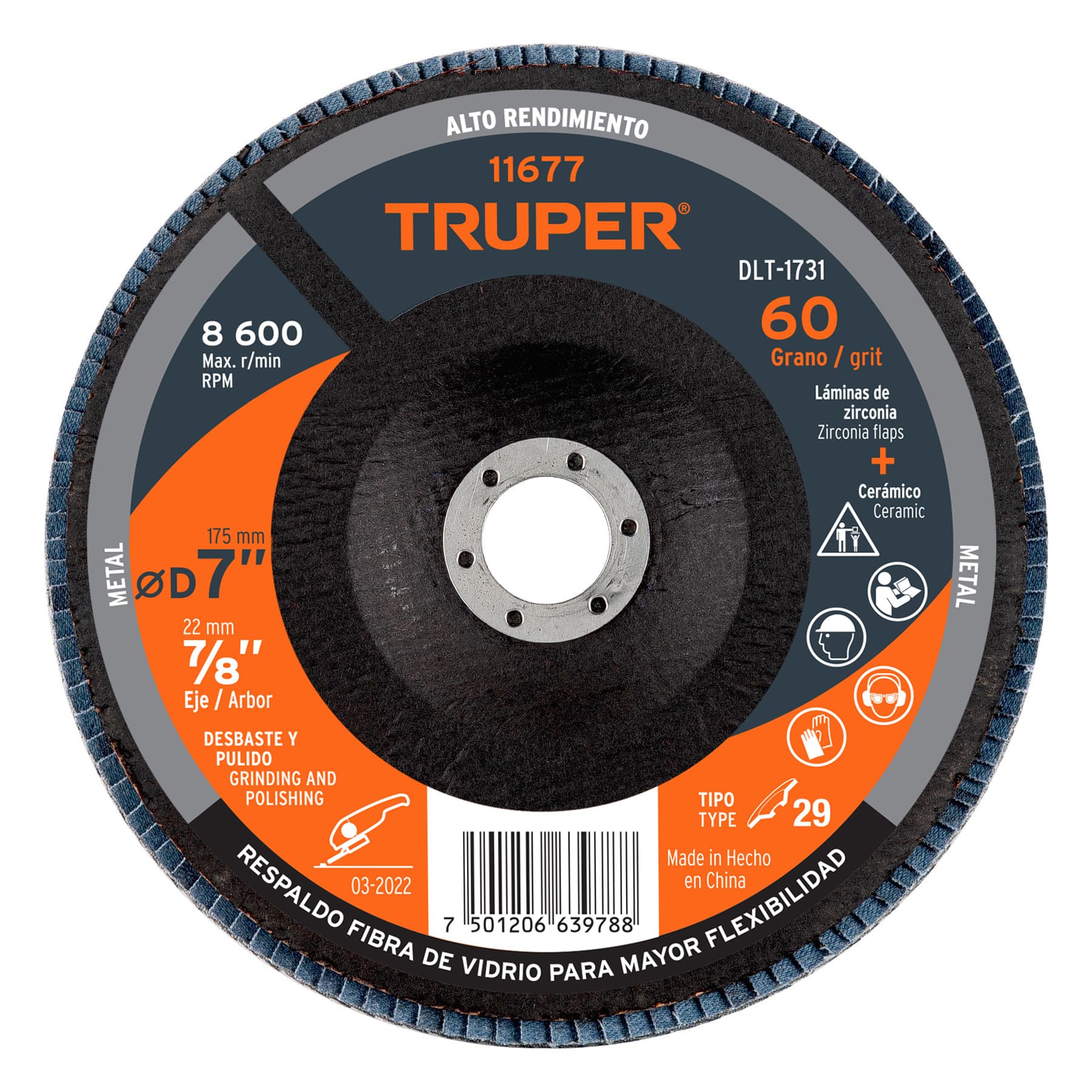 DISCO 7' LAMINADO GRANO 60 CENTRO 7/8', TRUPER