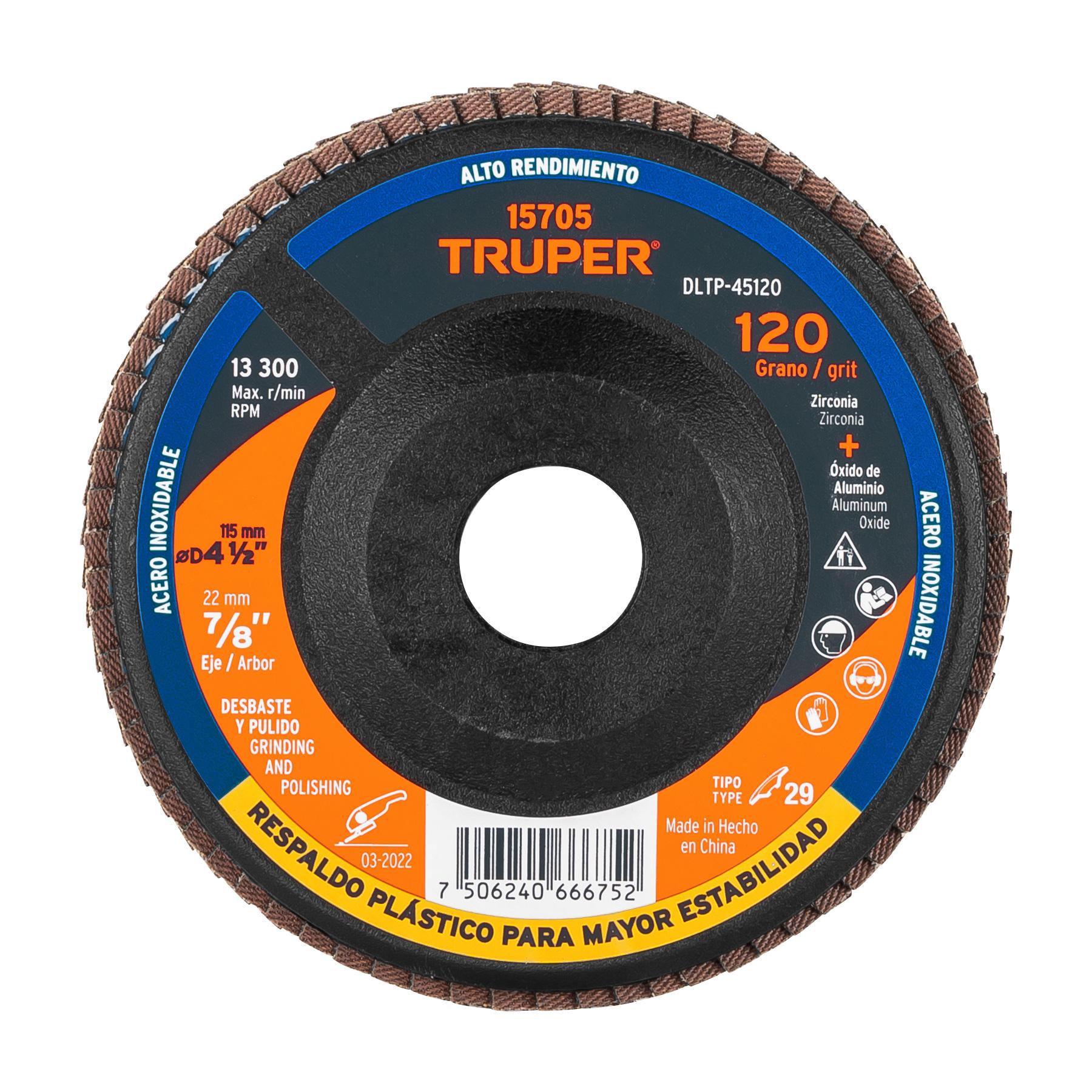 DISCO 4-1/2' LAMINADO RESP. PLÁSTICO GRANO 120 CENTRO 7/8'