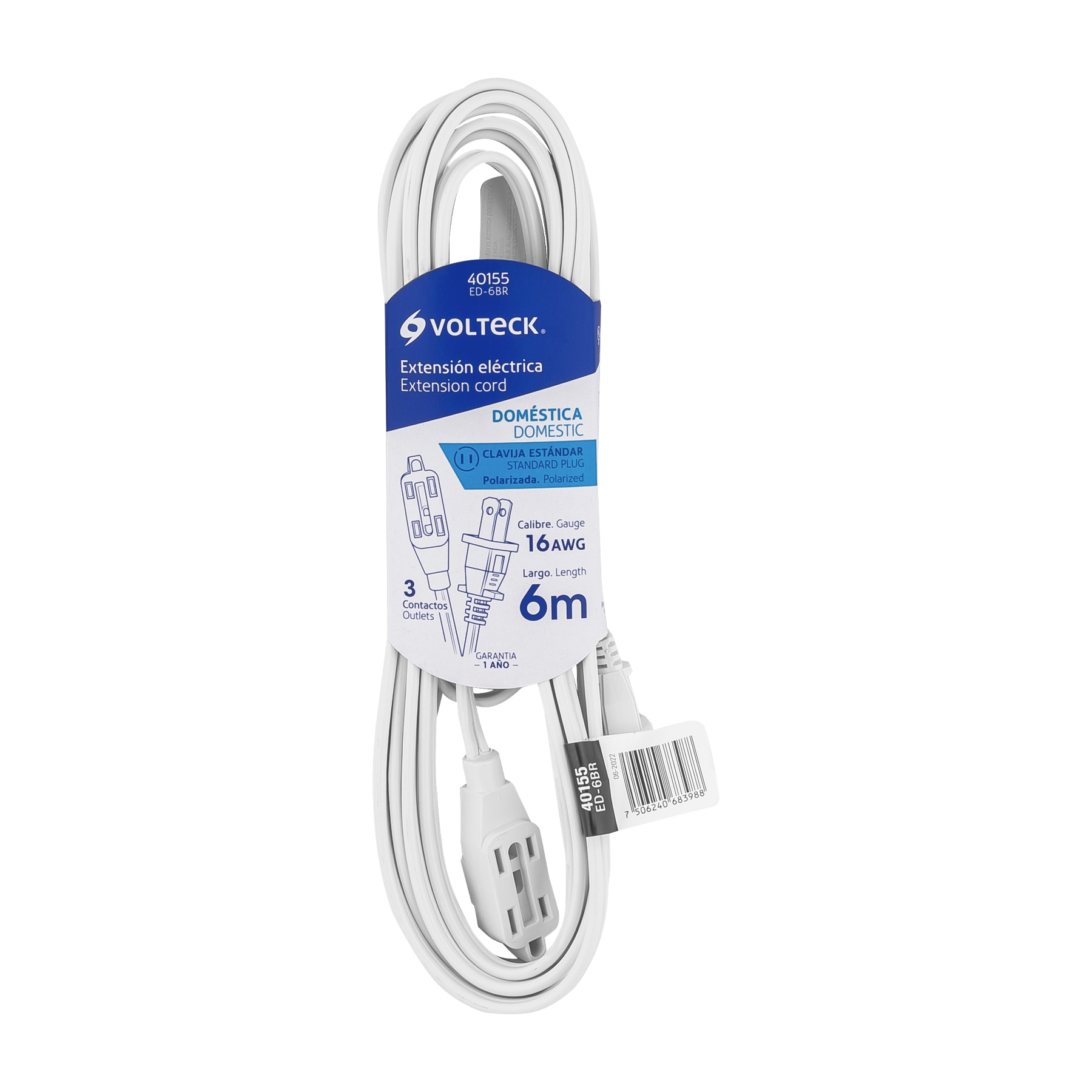 EXTENSIÓN ELÉCTRICA 6 M C/RECTA, BLANCA