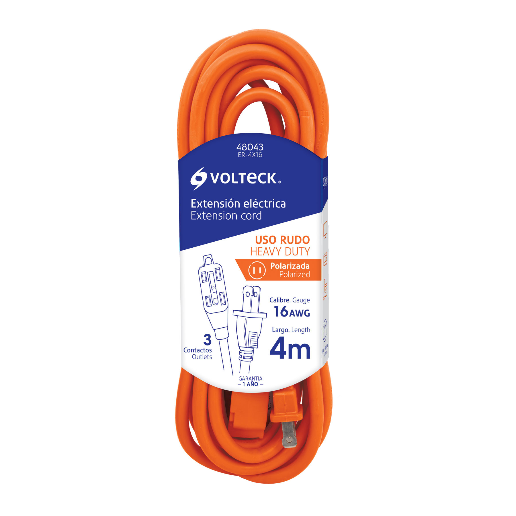 EXTENSIÓN ELÉCTRICA DE USO RUDO 4 M 2X16 AWG, VOLTECK