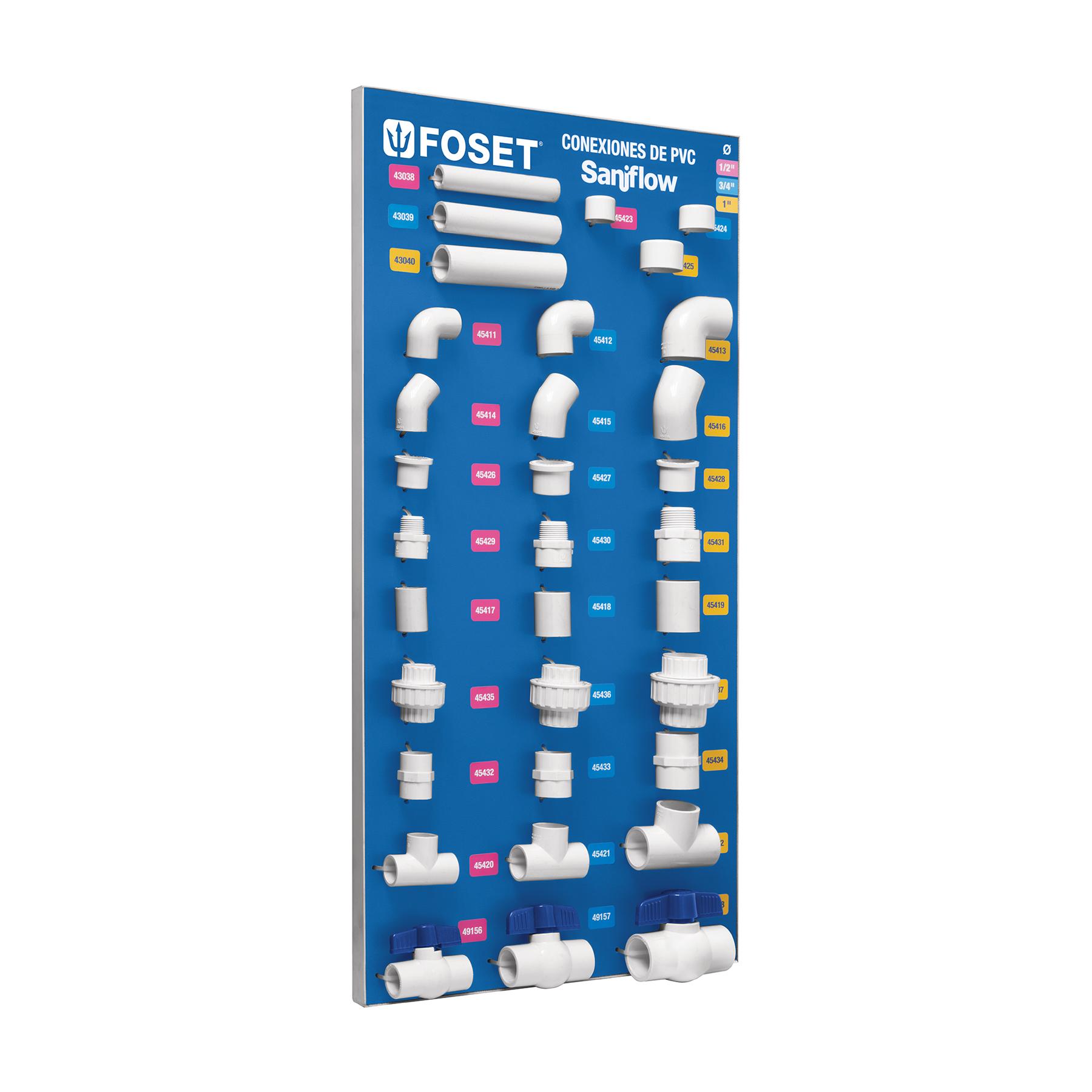 EXHIBIDOR CON CONEXIONES DE PVC FOSET