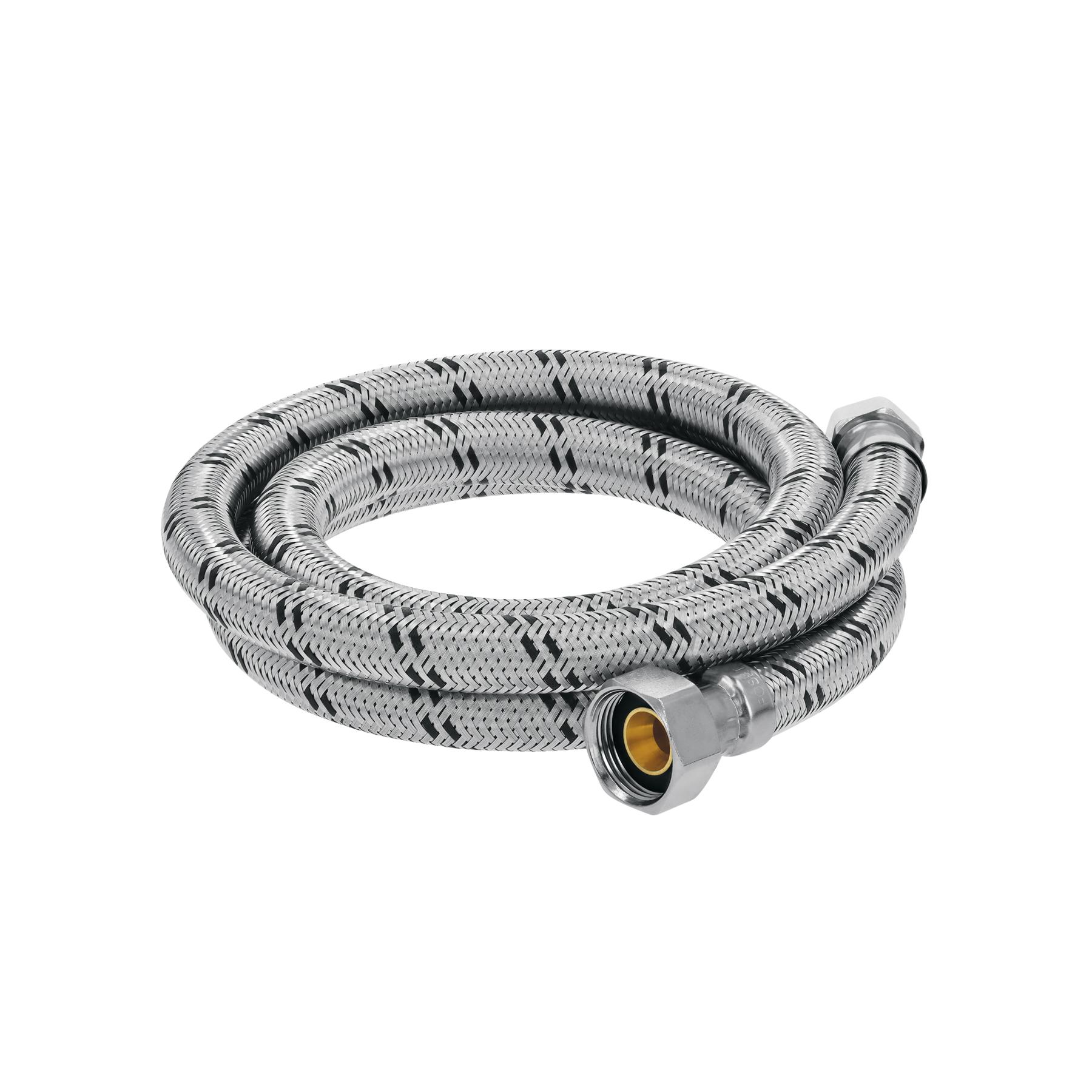 MANGUERA DE HULE REVESTIDA DE ACERO INOXIDABLE CON CONECTORES PARA BOILER, 150 CM