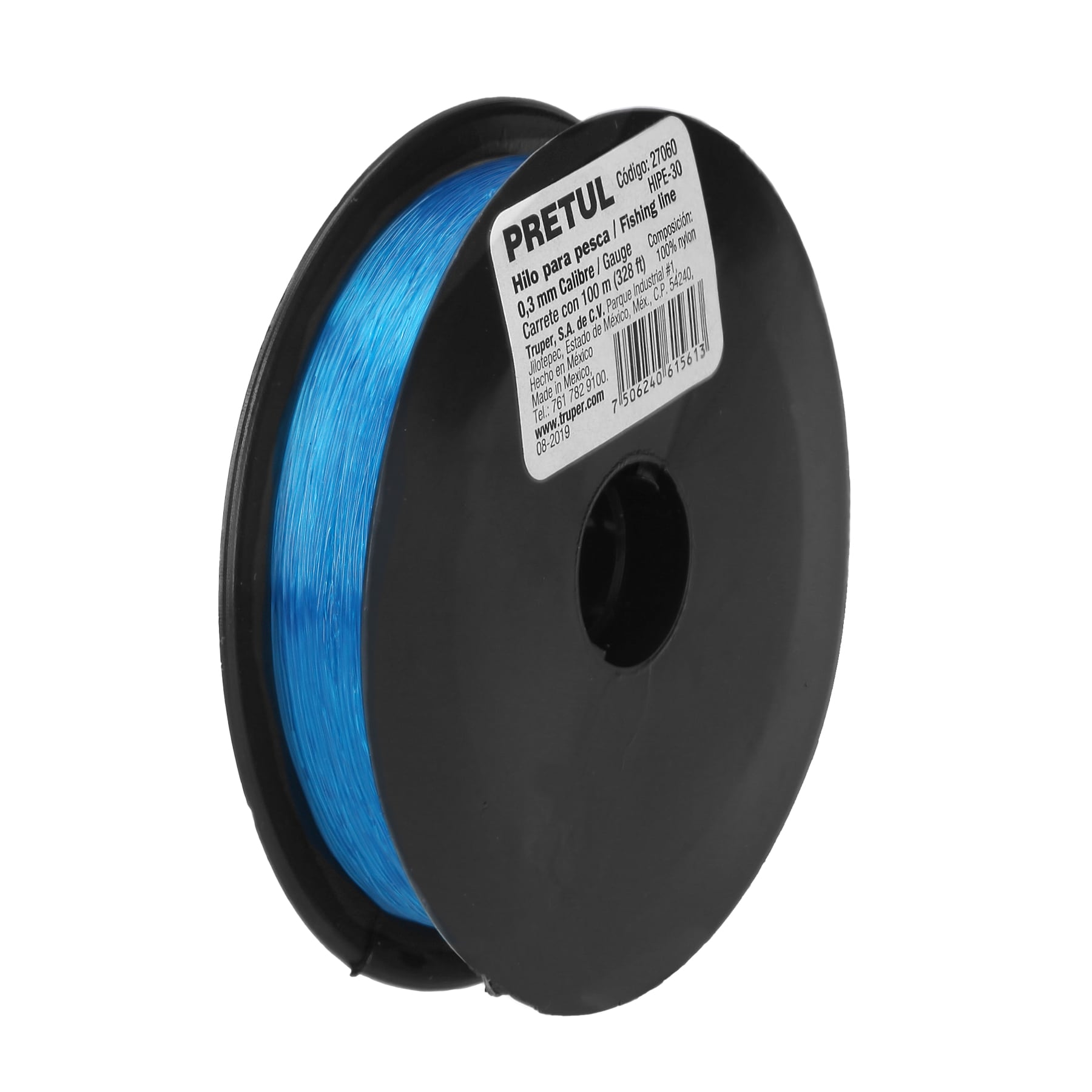 CARRETE CON 100 M DE HILO PARA PESCA AZUL CALIBRE 0.30 MM