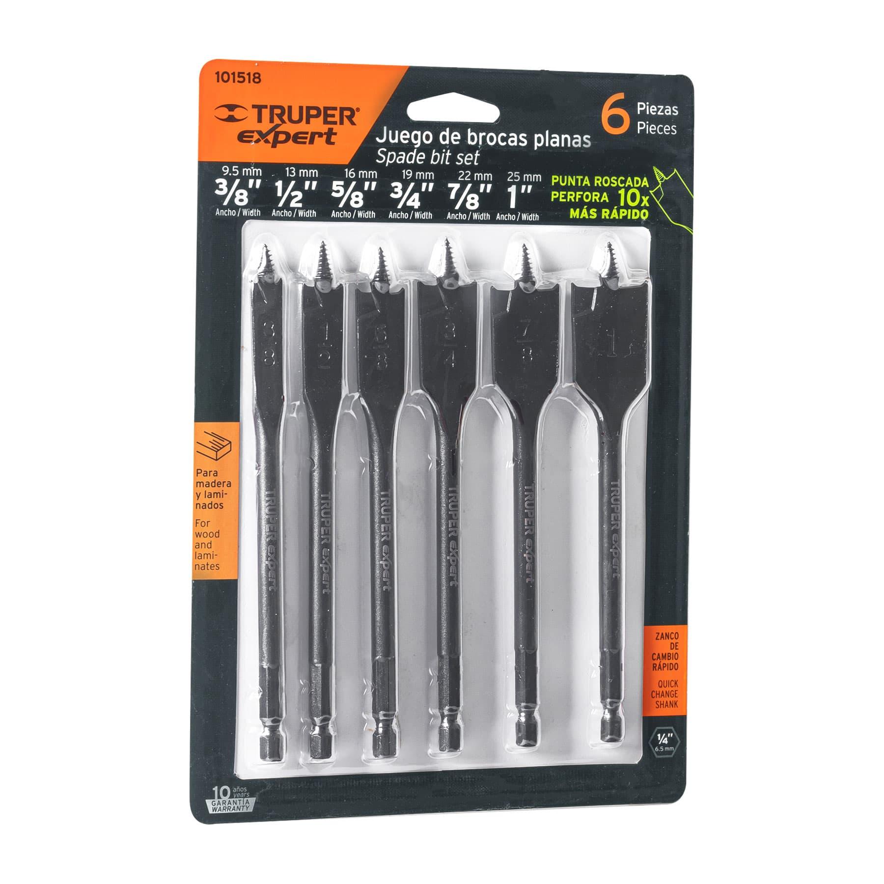 JUEGO DE 6 BROCAS PLANAS O DE MANITA PARA MADERA, EXPERT