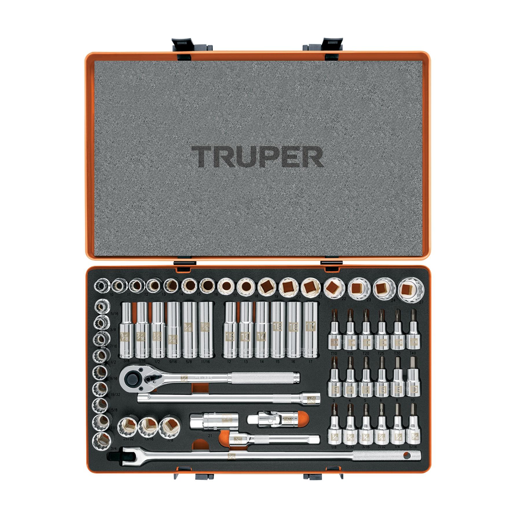 JUEGO DE 64 HERRAMIENTAS CUADRO 1/2' STD Y MM PARA MECÁNICO