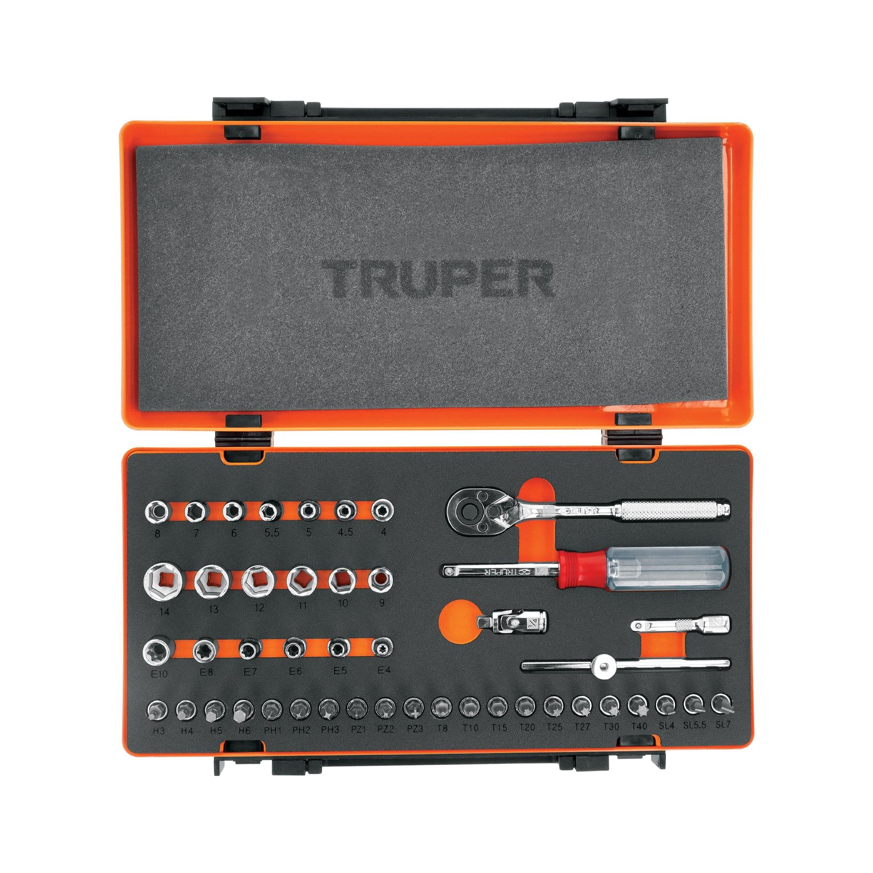 JUEGO DE 45 HERRAMIENTAS CUADRO 1/4' MM PARA MECÁNICO