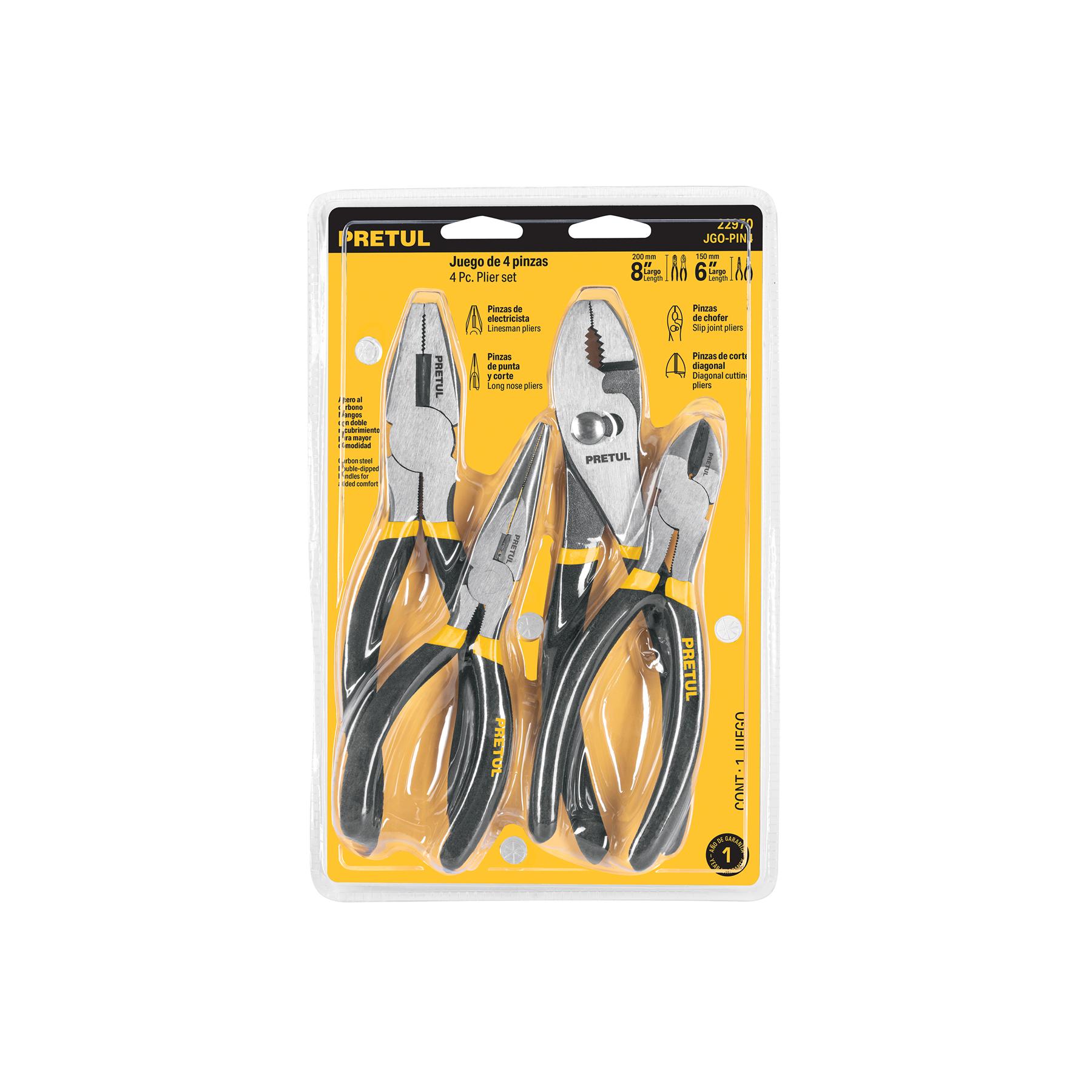 JUEGO DE 4 PINZAS MANGO DE VINIL, PRETUL