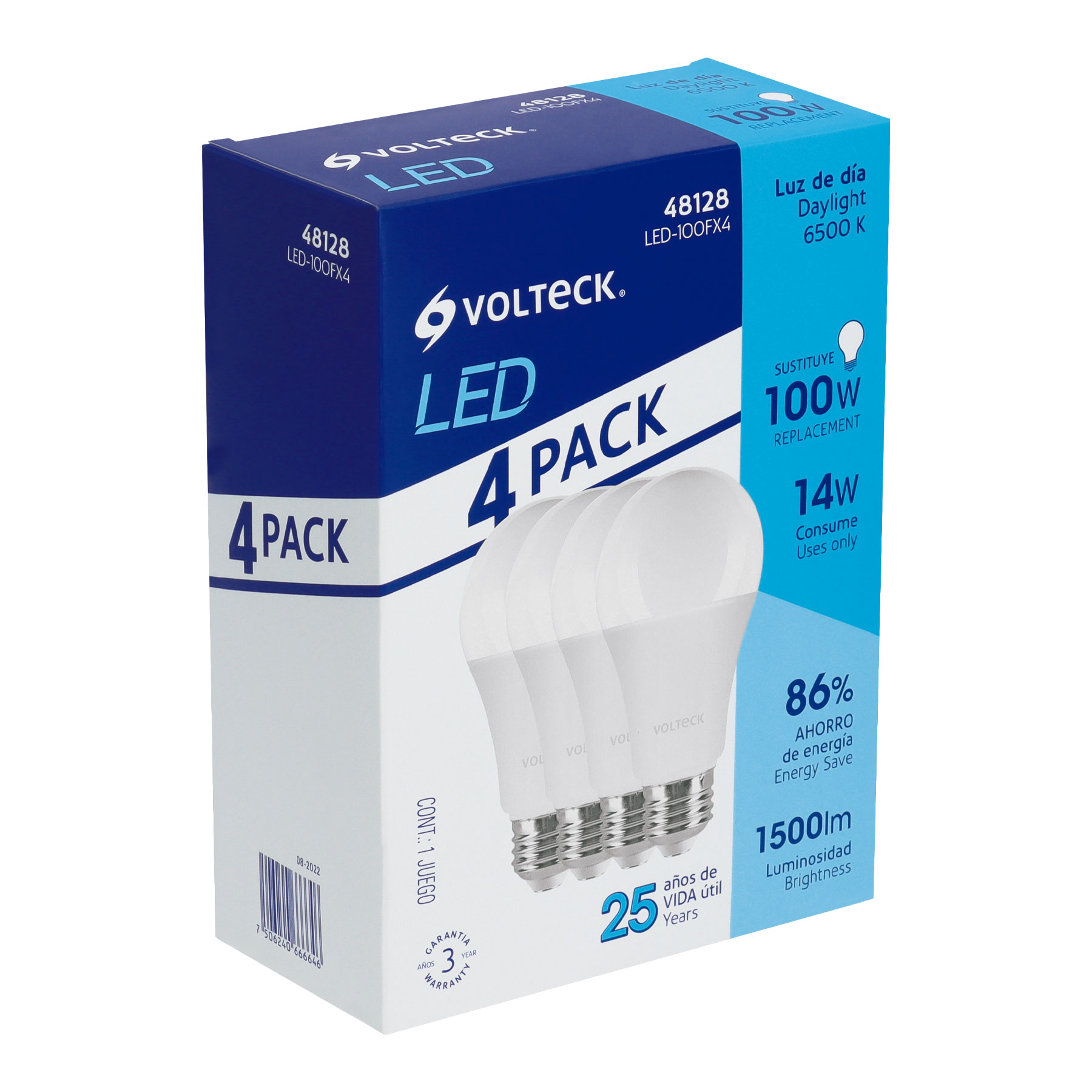 PACK DE 4 LÁMPARAS LED A19 14 W (EQUIV. 100 W), LUZ DE DÍA
