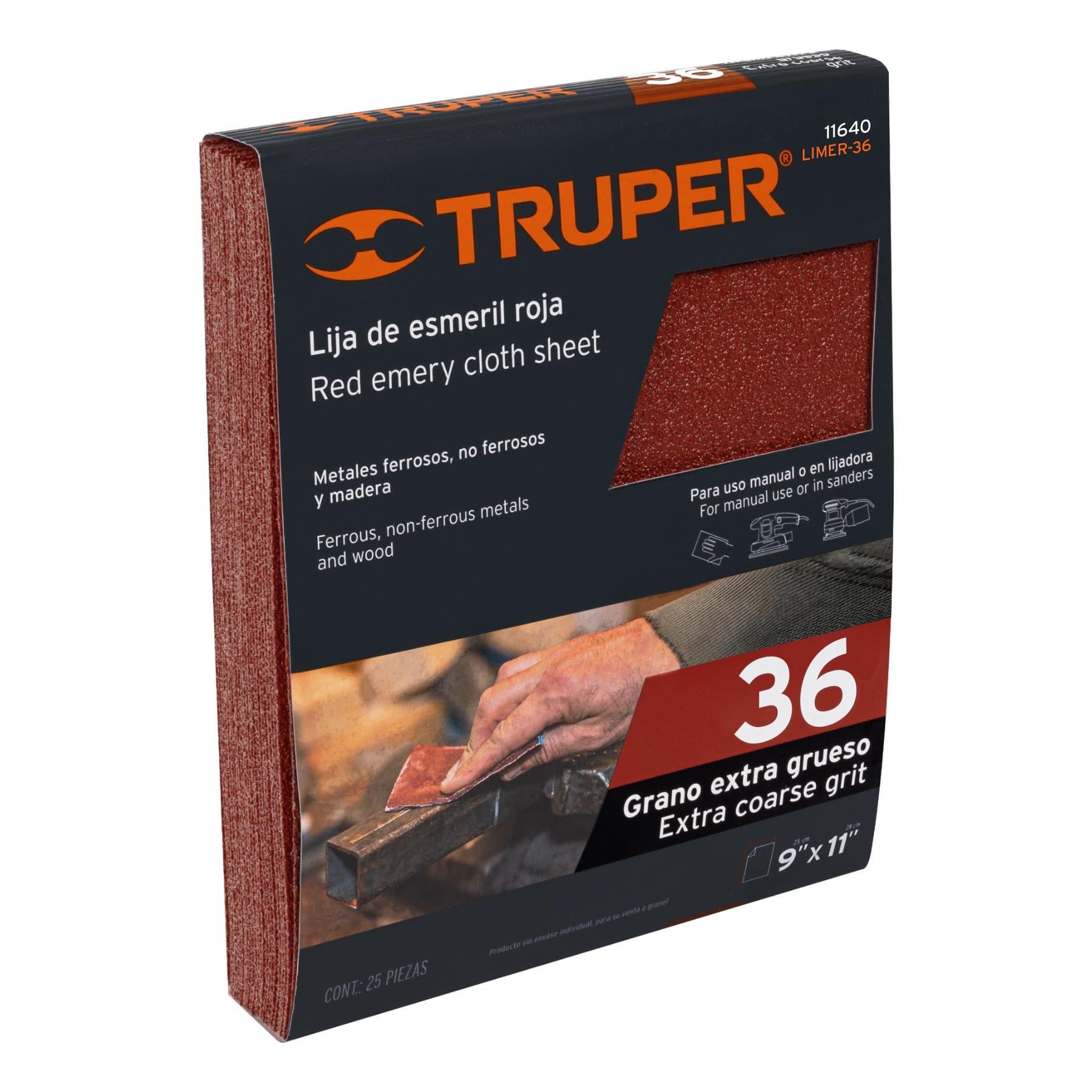 LIJA DE ESMERIL ROJA GRANO 36 DE ÓXIDO DE ALUMINIO, TRUPER