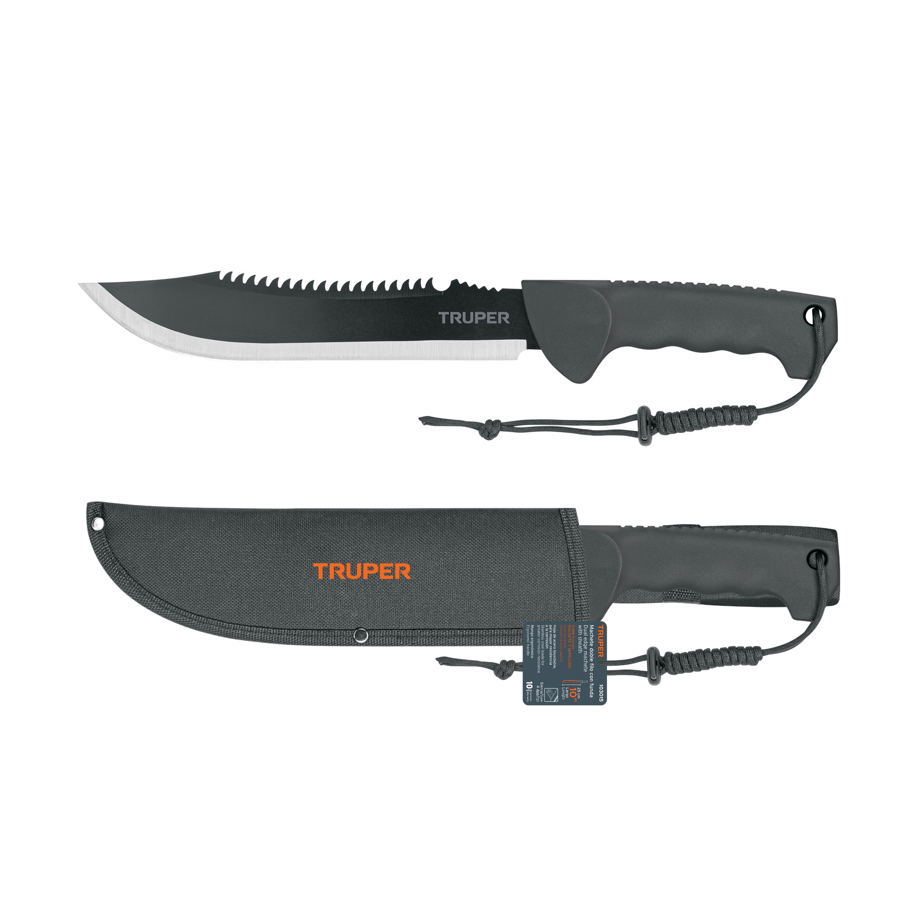 "MACHETE DOBLE FILO 10"" CACHA INYECTADA, CON FUNDA"