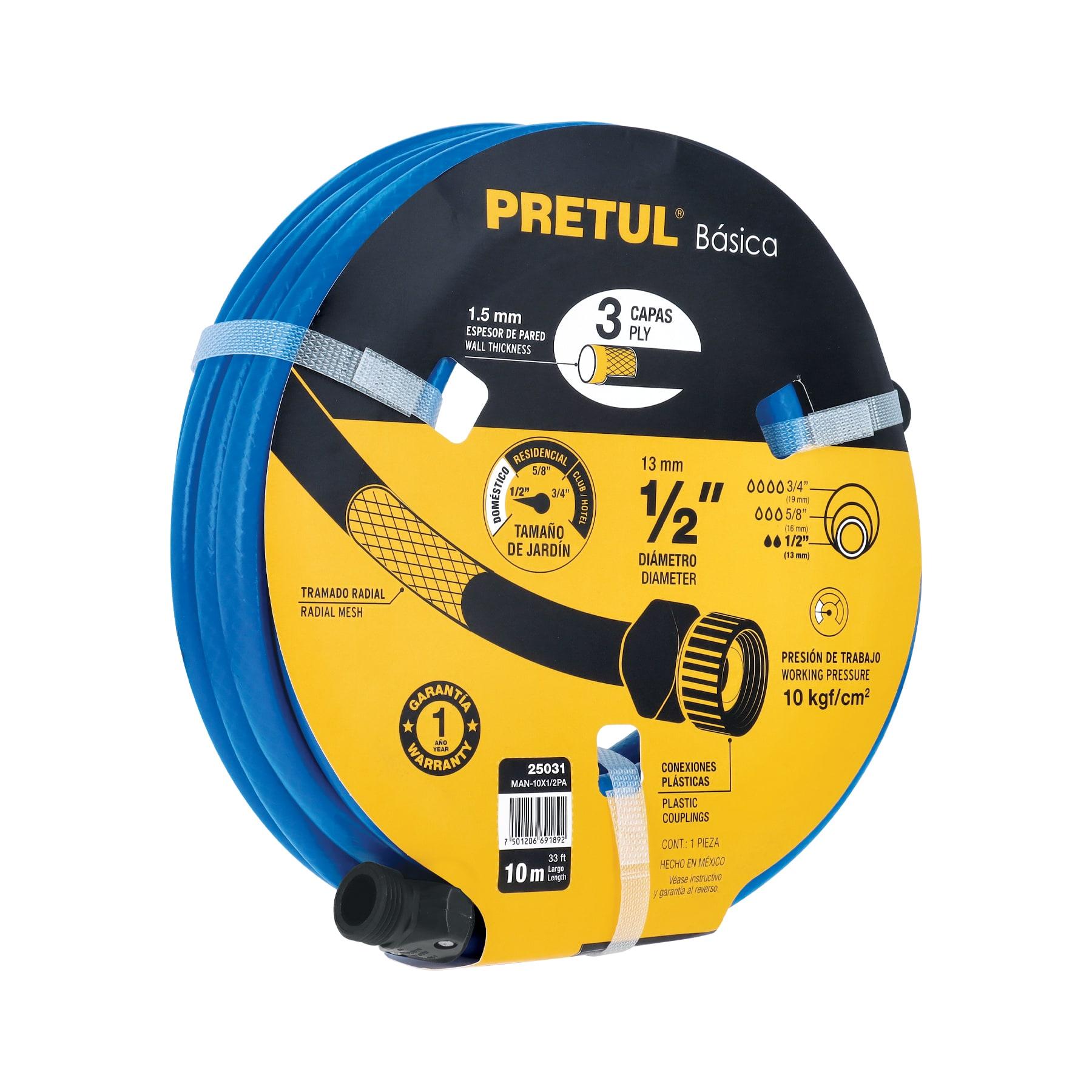 MANGUERA AZUL 1/2' 2 CAPAS 10 M CONEXIONES PLÁSTICAS, PRETUL