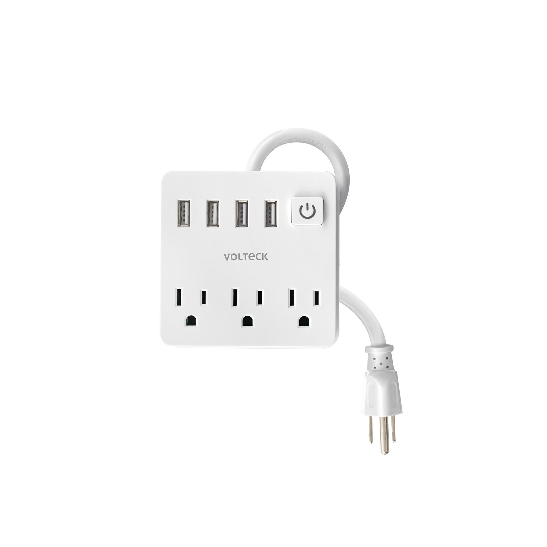MULTICONTACTO 16 AWG, 3 ENTRADAS 4 PTOS USB, BLANCO