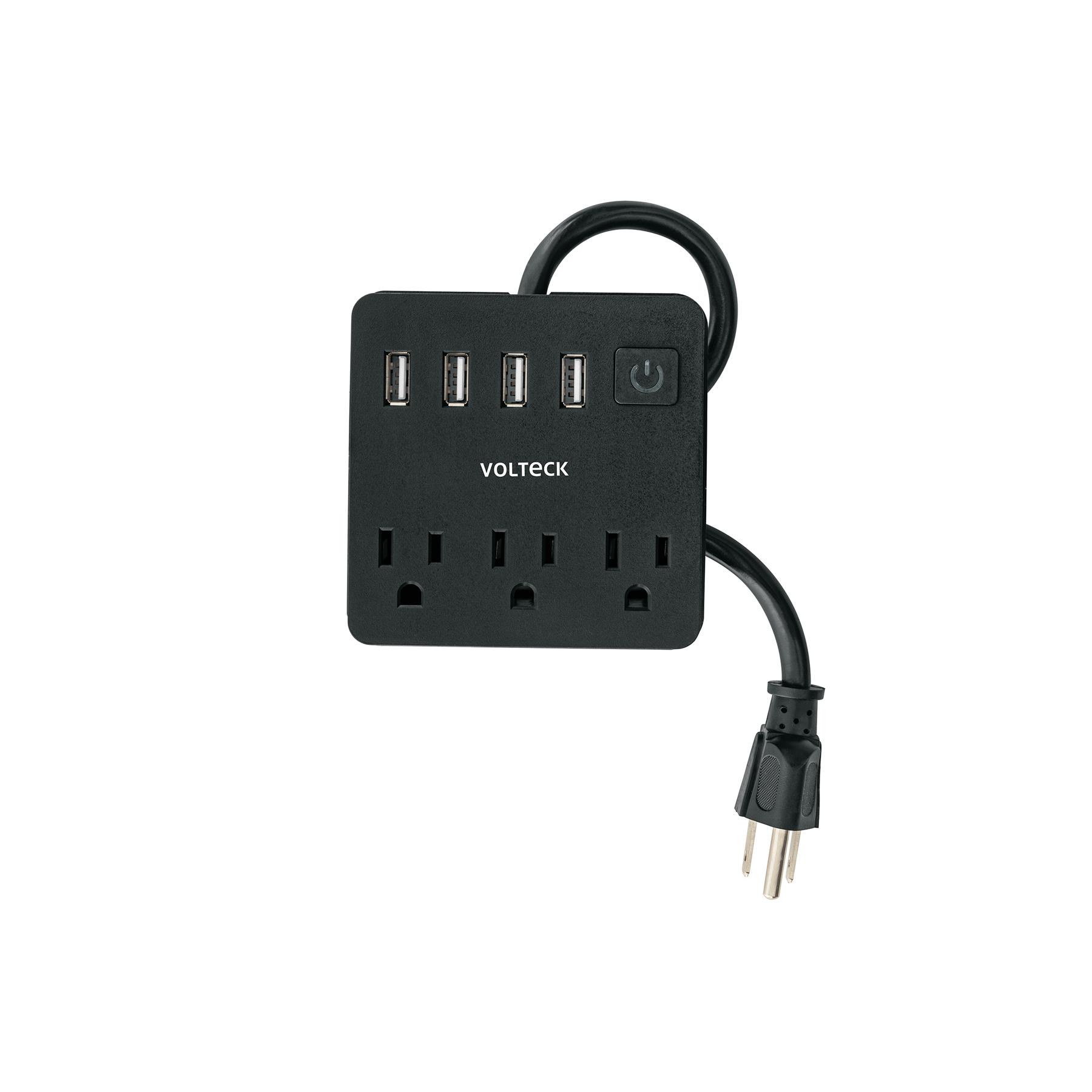 MULTICONTACTO 16 AWG, 3 ENTRADAS 4 PTOS USB, NEGRO