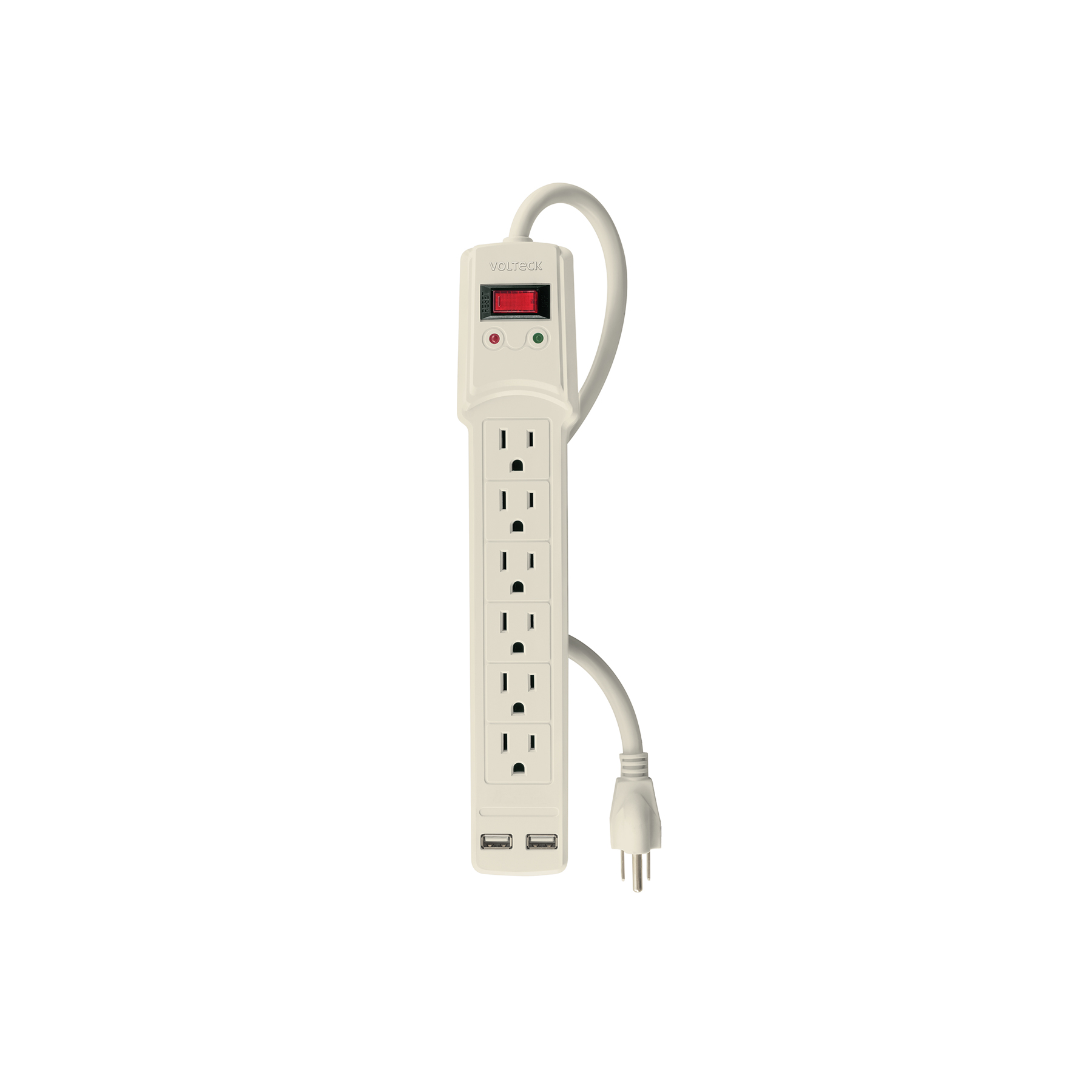 MULTICONTACTO 16 AWG, 6 ENTRADAS 2 PTOS USB, MARFIL