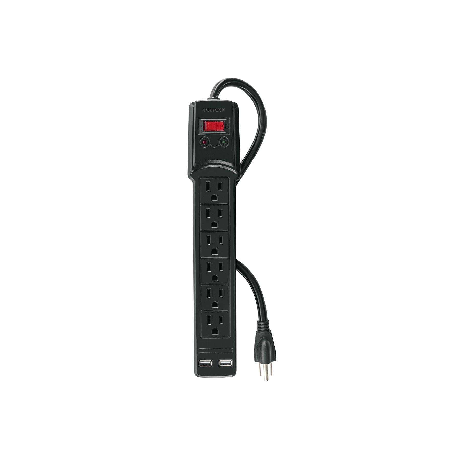 MULTICONTACTO 16 AWG, 6 ENTRADAS 2 PTOS USB, NEGRO