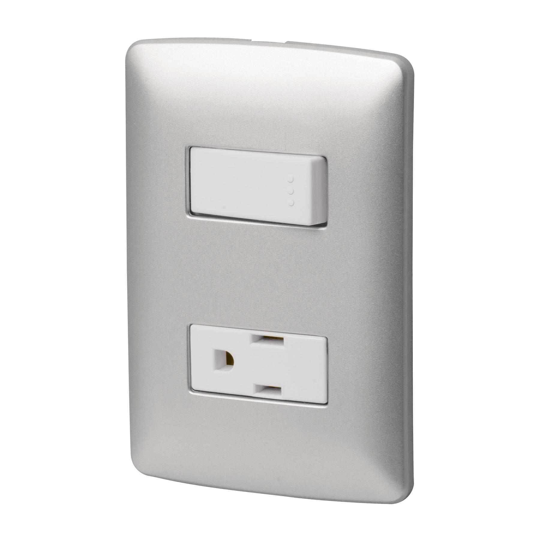 PLACA ARMADA CONTACTO E INTERRUPTOR, PLATA, LÍNEA ITALIANA