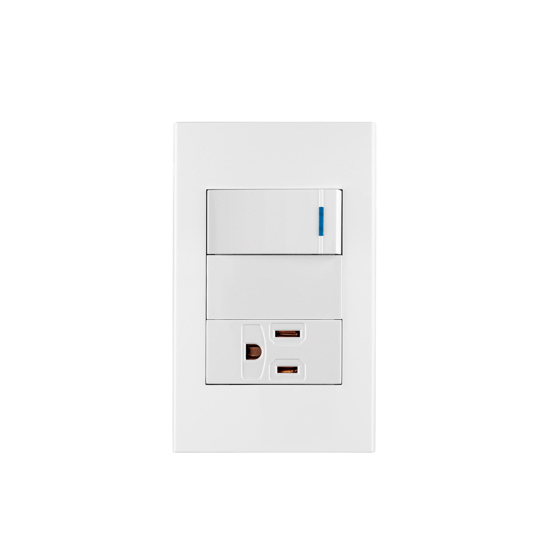 PLACA ARMADA 1 INTERRUPTOR,1 CONTACTO,1MOD, ESPAÑOLA, BLANCO