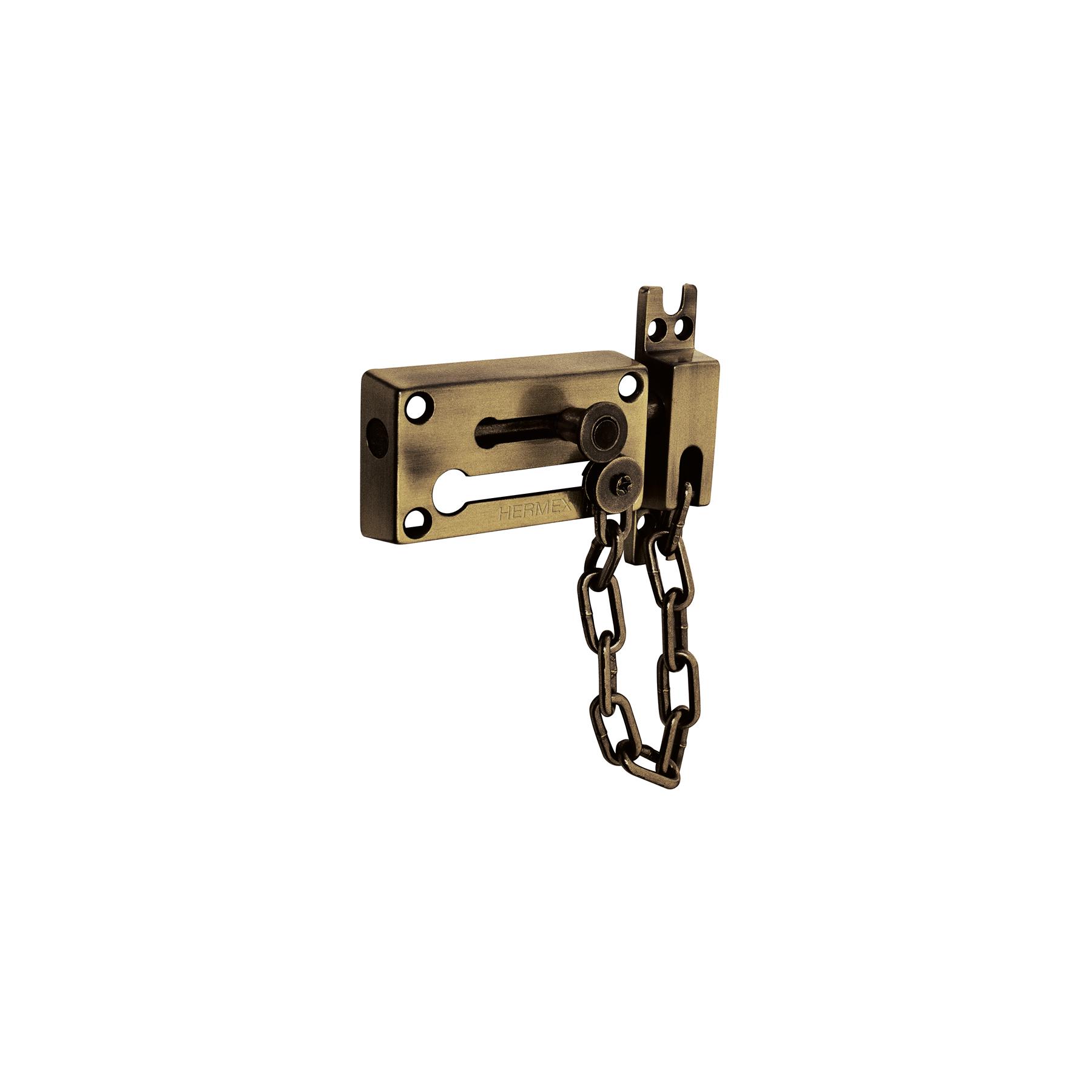 PASADOR CON CADENA PARA PUERTA, ACABADO LATÓN ANTIGUO