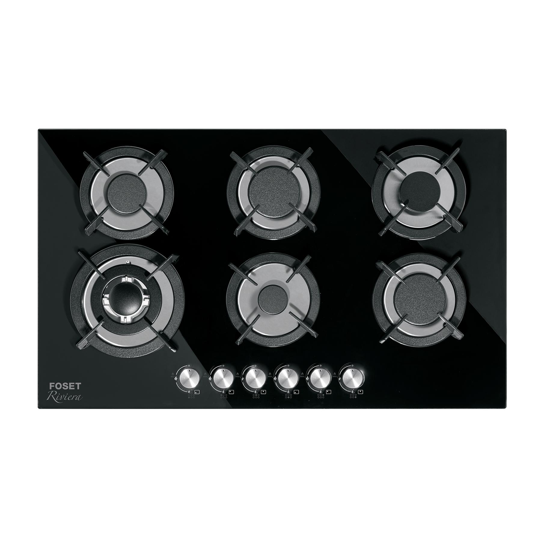 PARRILLA DE GAS EMPOTRABLE 6 QUEMADORES, VIDRIO