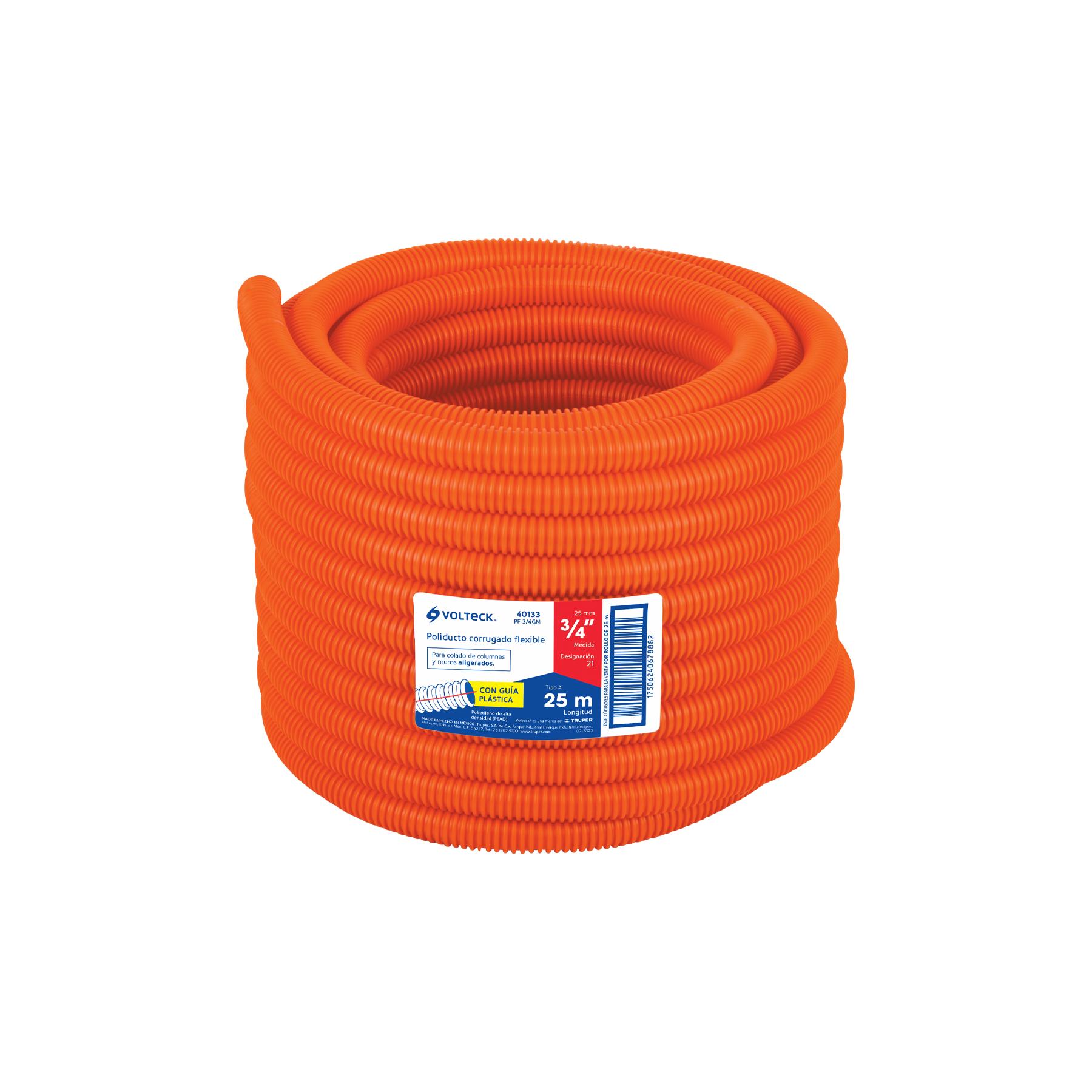 METRO DE POLIDUCTO 3/4' CORRUGADO FLEX. C/GUÍA, ROLLO 25 M