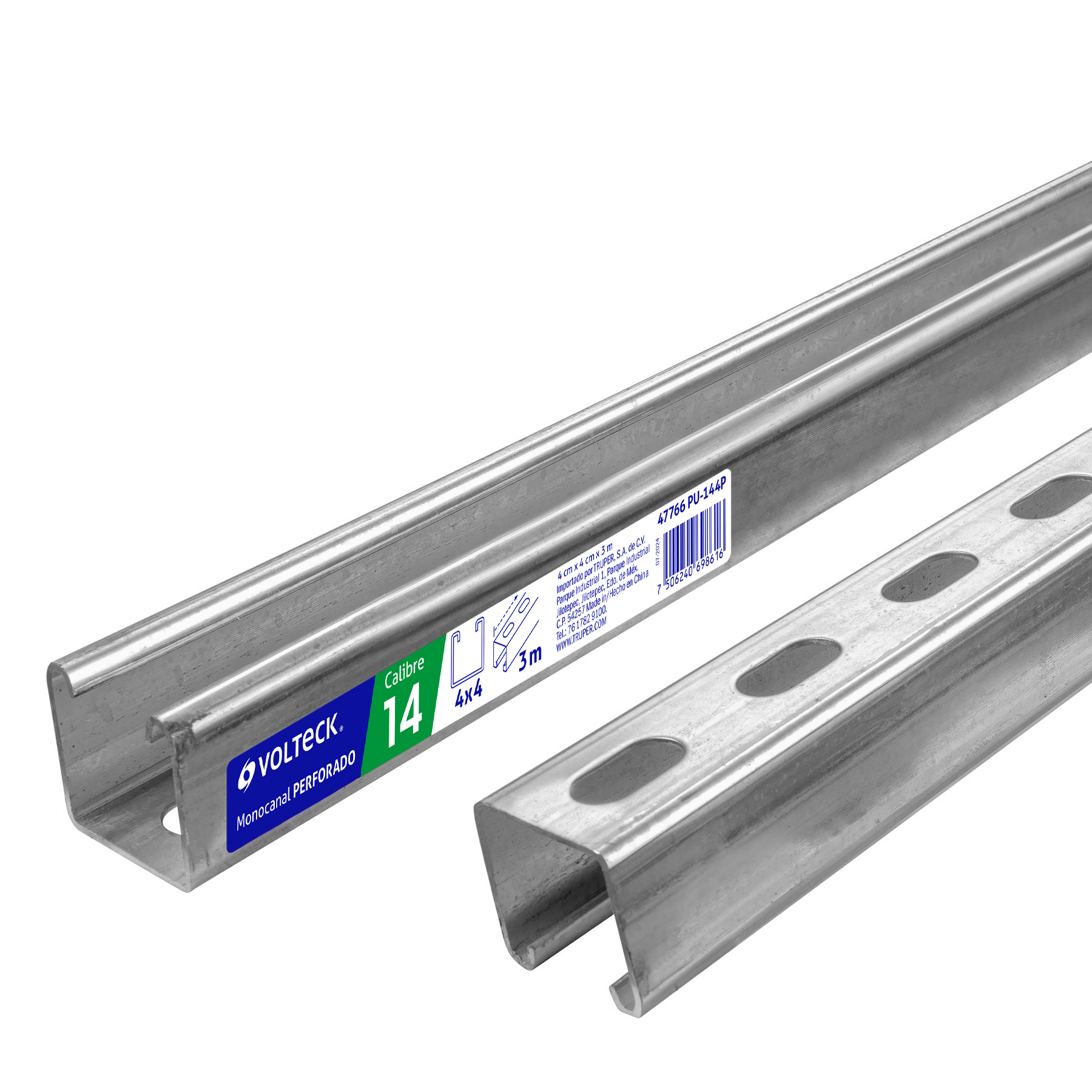 PERFIL UNICANAL PERFORADO DE 3 M, 4 X 4 CM, CAL. 14, VOLTECK