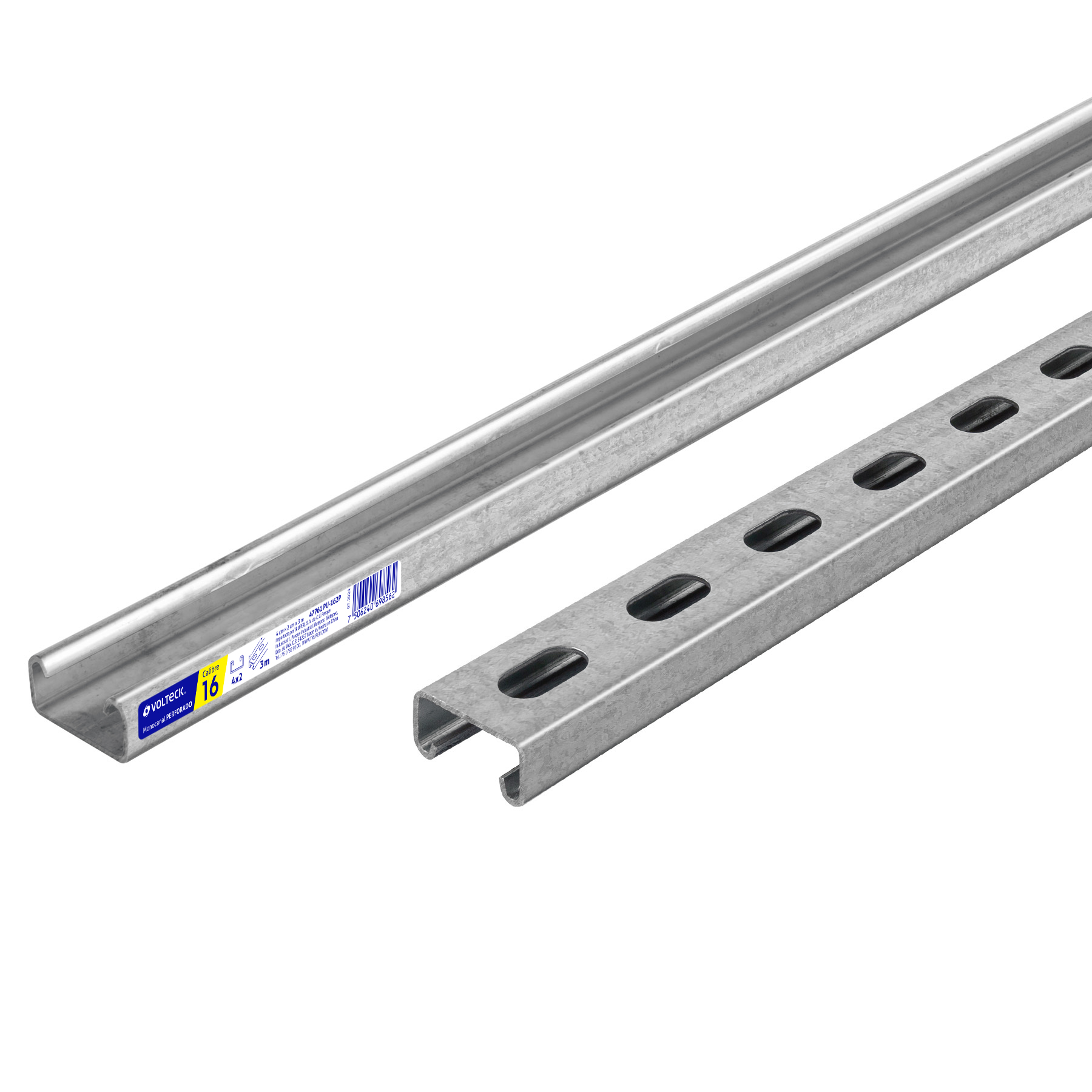 PERFIL UNICANAL PERFORADO DE 3 M, 4 X 2 CM, CAL. 16, VOLTECK
