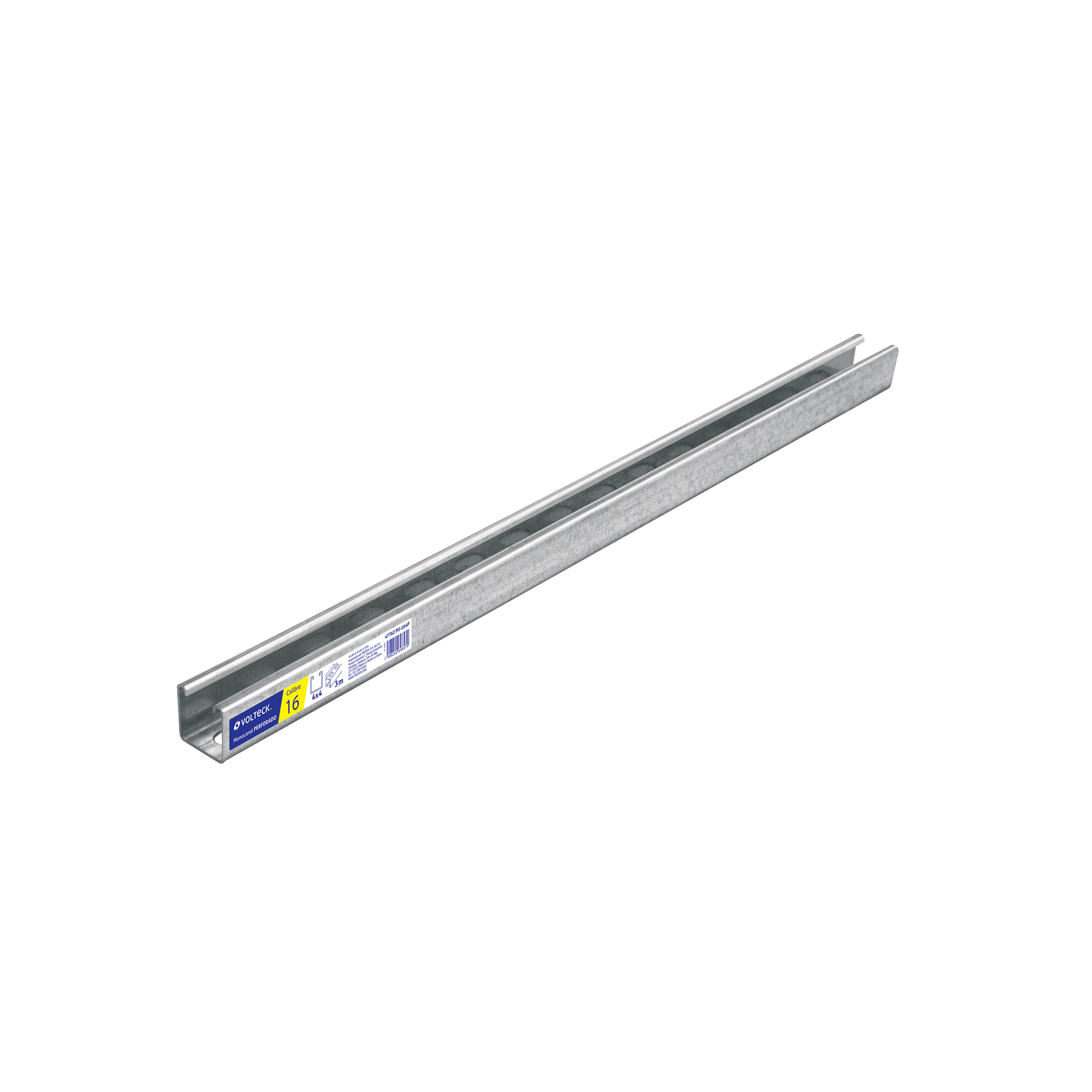 PERFIL UNICANAL PERFORADO DE 3 M, 4 X 4 CM, CAL. 16, VOLTECK