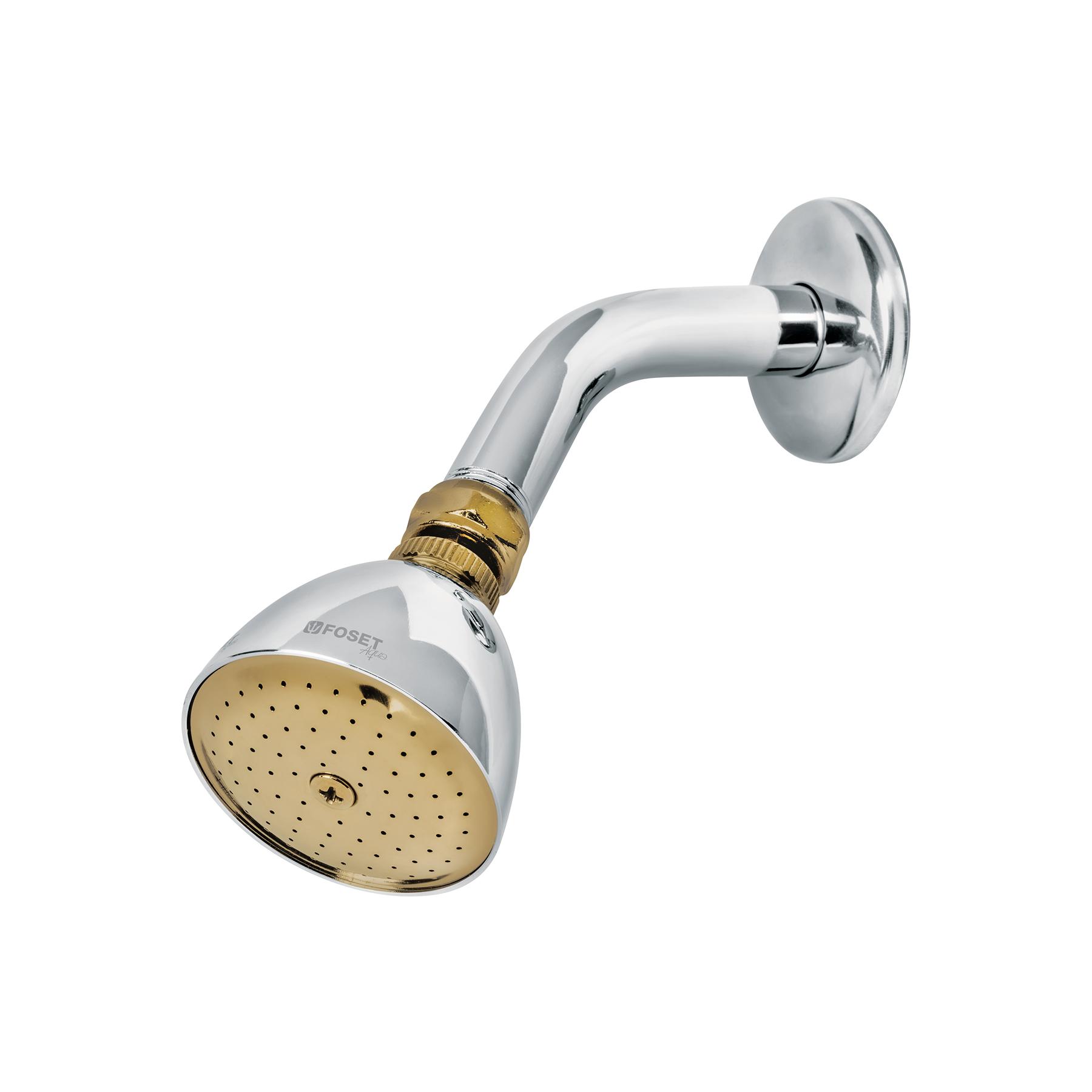 REGADERA CÓNICA 2-1/2' CROMO-ORO BRAZO Y CHAPETÓN ACERO