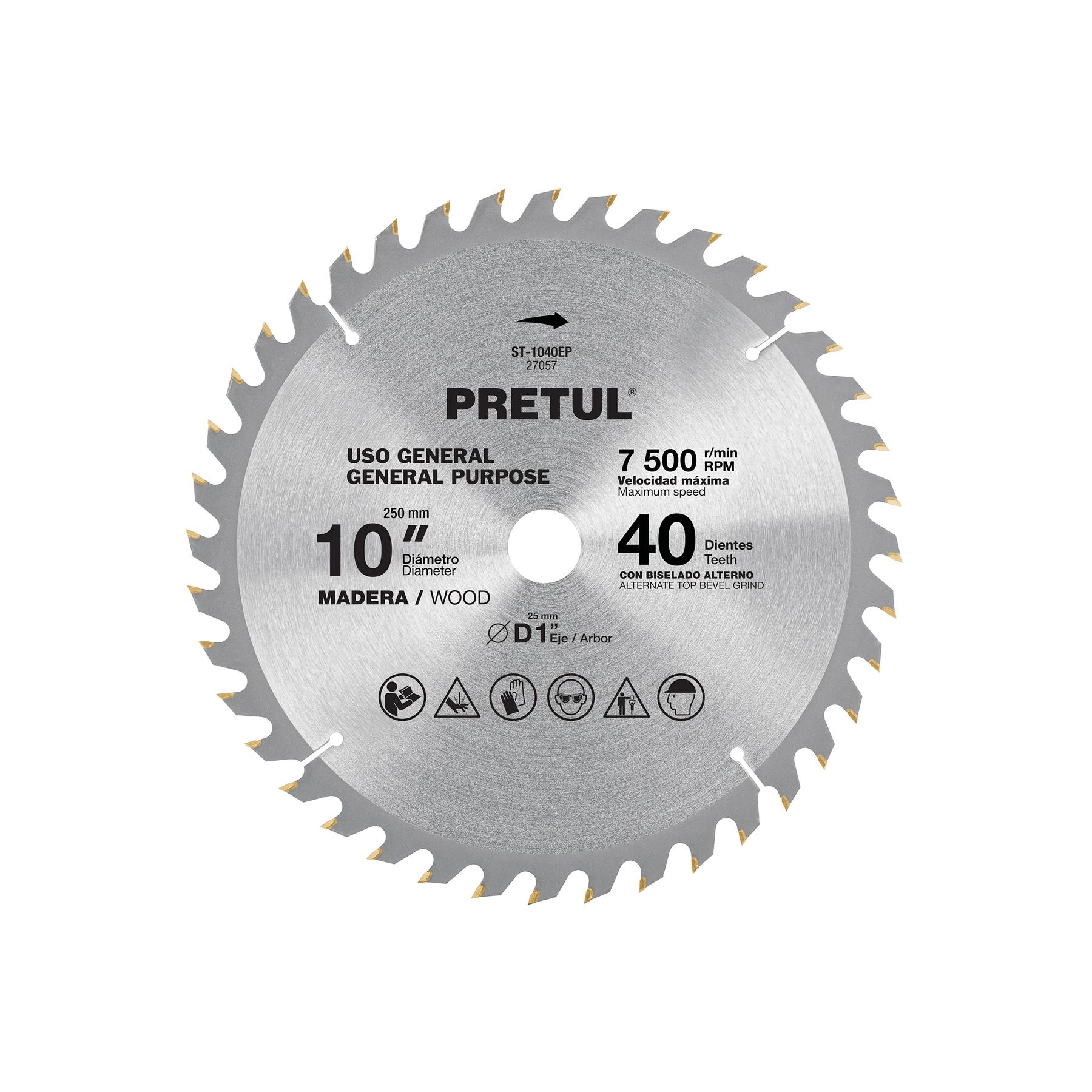 DISCO SIERRA 10' PARA MADERA, 40 DIENTES CENTRO 1', PRETUL