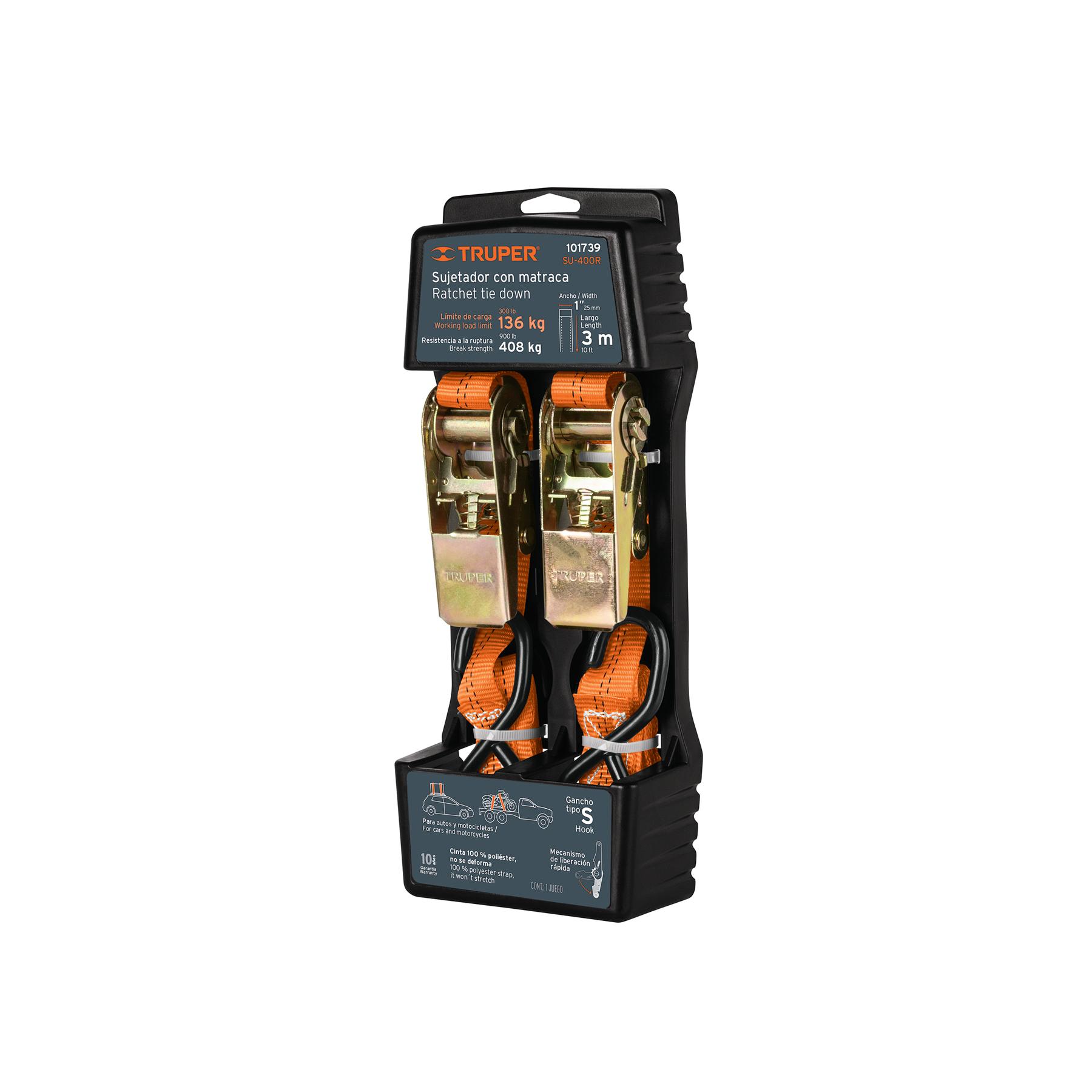 JUEGO DE 2 SUJETADORES CON MATRACA CARGA MÁXIMA 400 KG