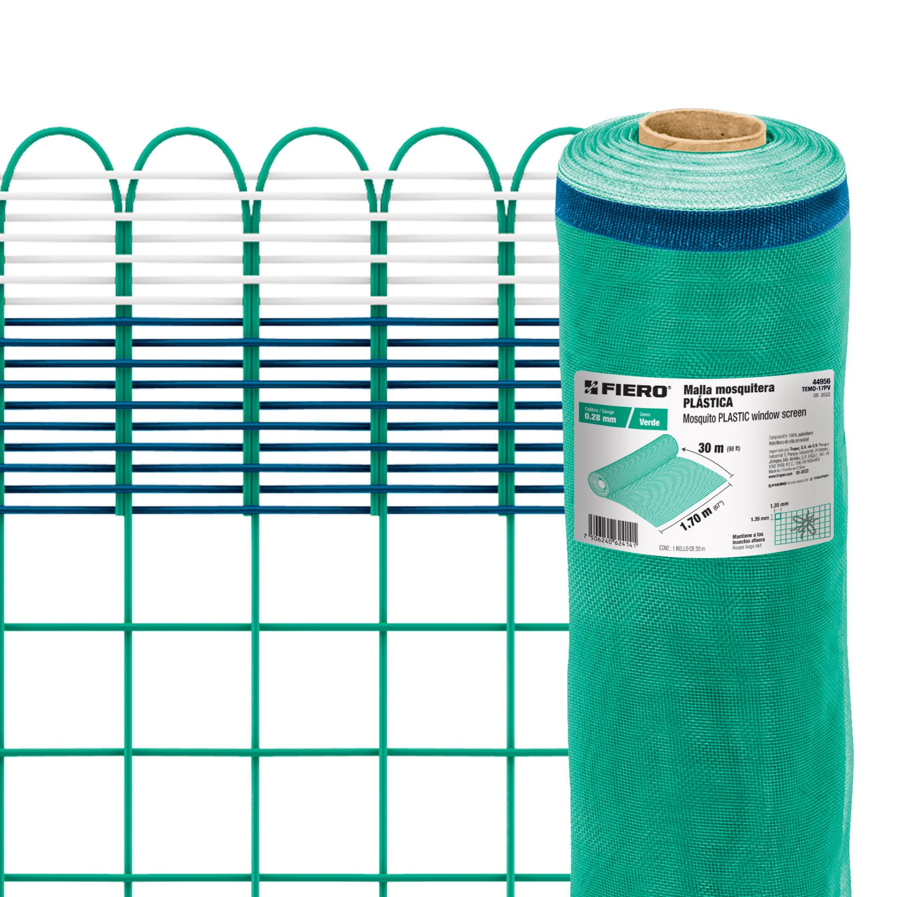 ROLLO DE 30 M X 1.7 M DE MALLA MOSQUITERA PLÁSTICA VERDE