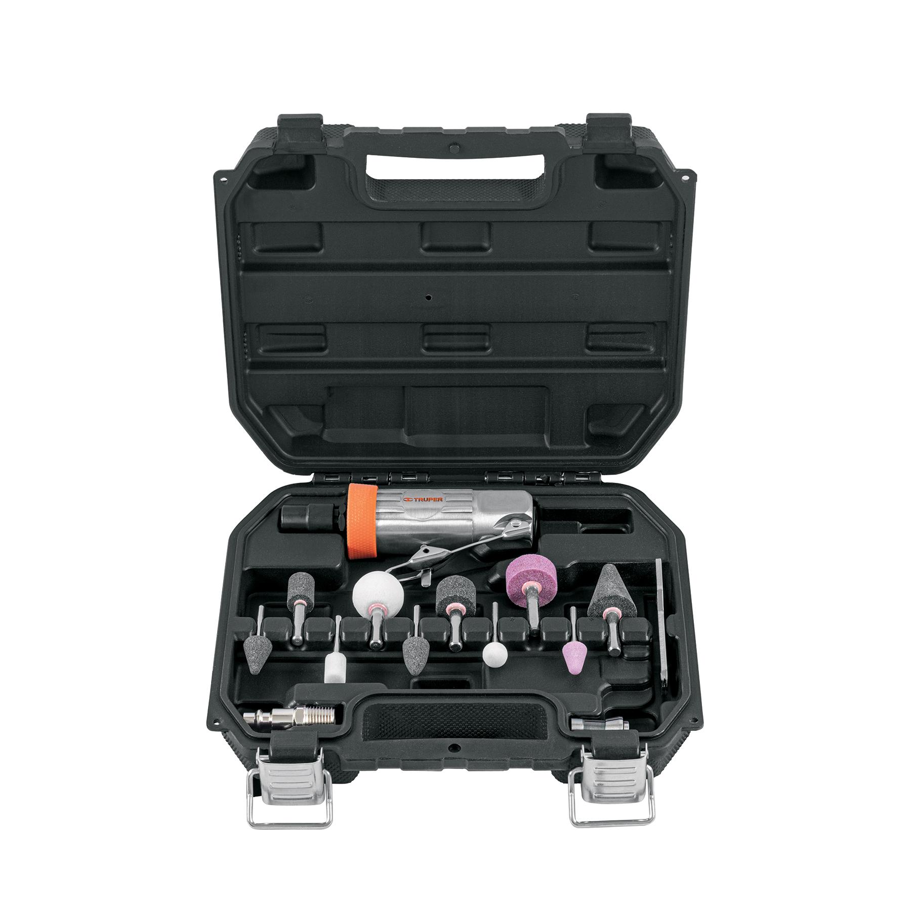 KIT DE MINI ESMERILADORA 1/4' CON ESTUCHE PLÁSTICO, TRUPER