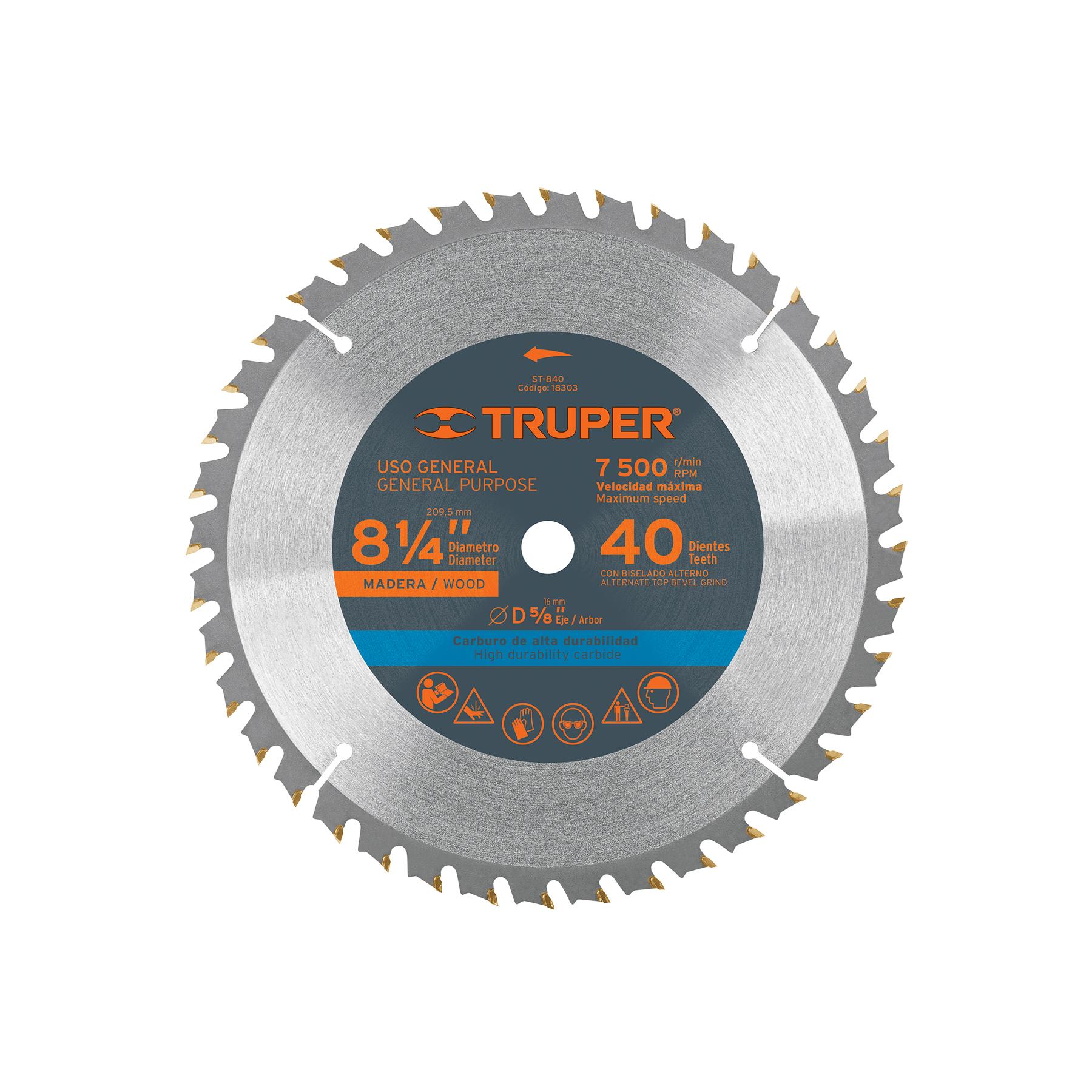 DISCO SIERRA 8-1/4' PARA MADERA, 40 DIENTES CENTRO 5/8'